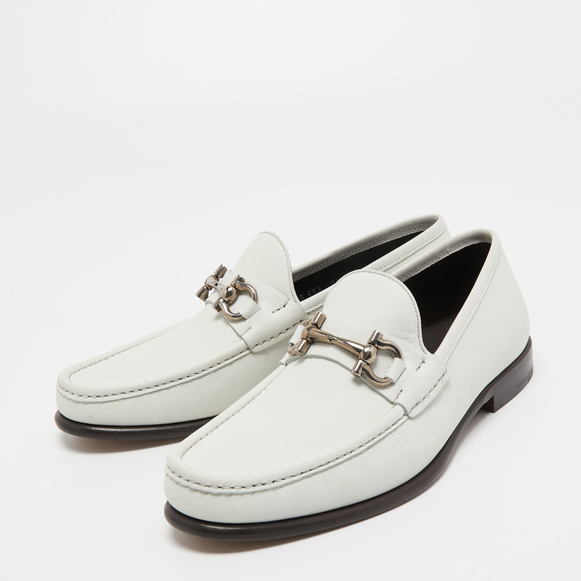 

Salvatore Ferragamo White Leather Slip on Gancini Loafers Size