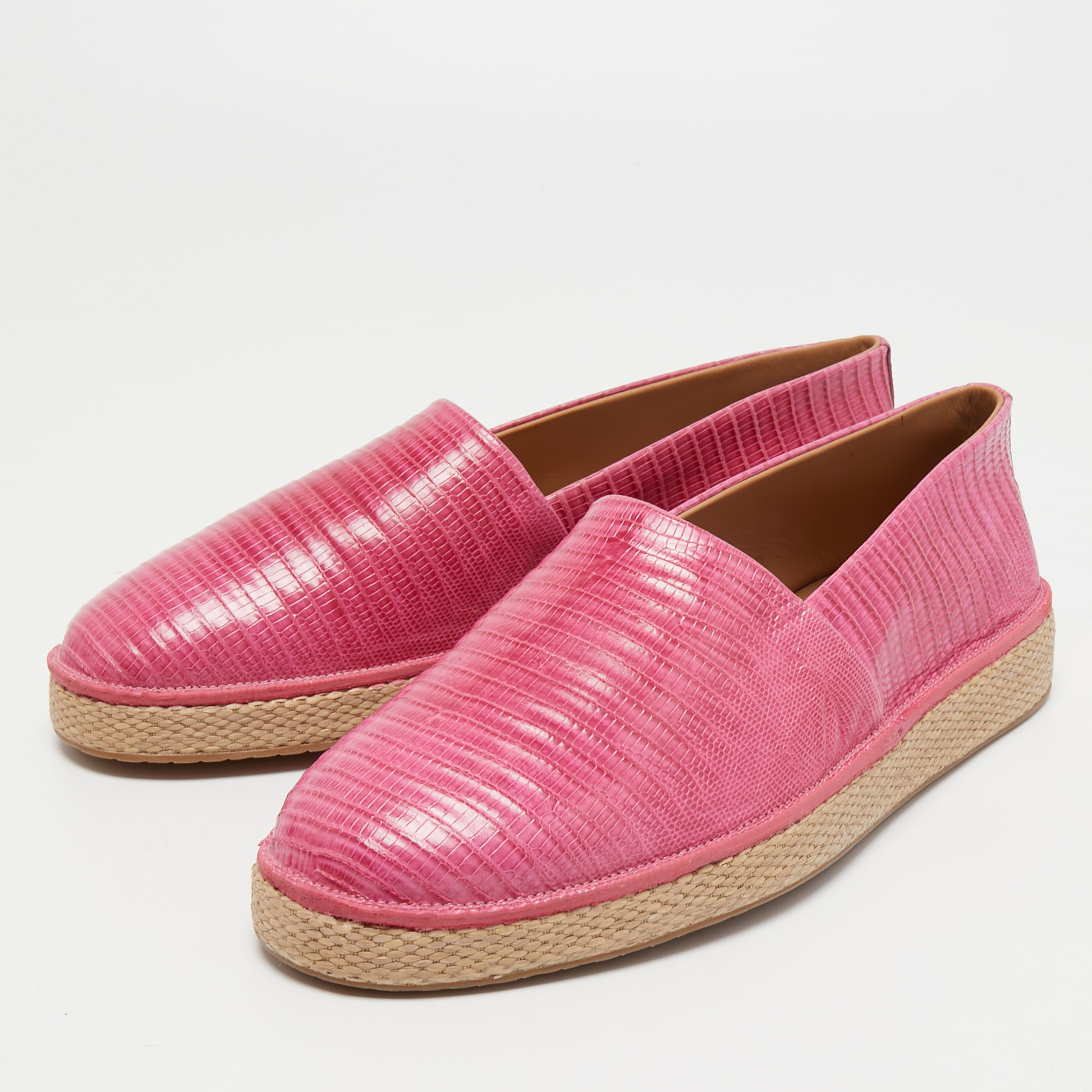 

Salvatore Ferragamo Pink Lizard Lampedusa Slip On Espadrilles Size