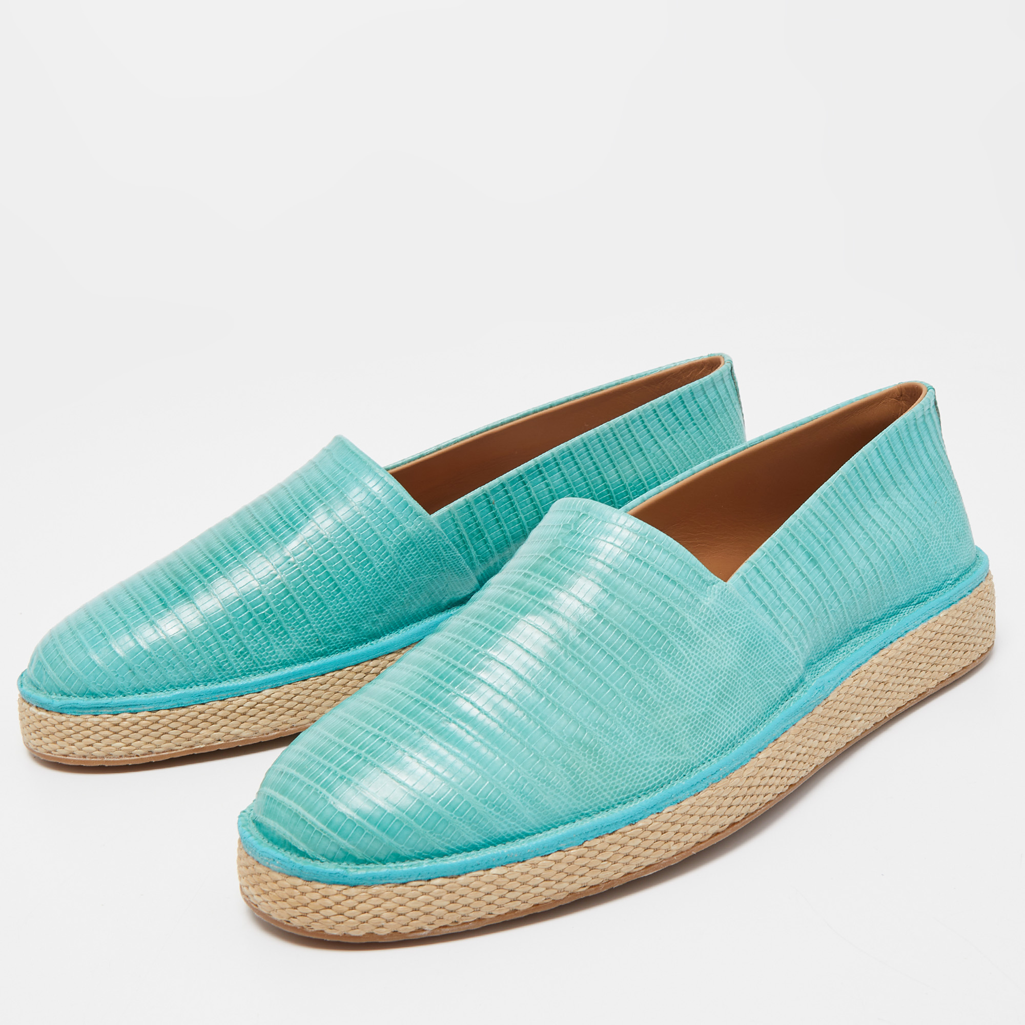 

Salvatore Ferragamo Blue Lizard Leather Lampedusa Espadrilles Size