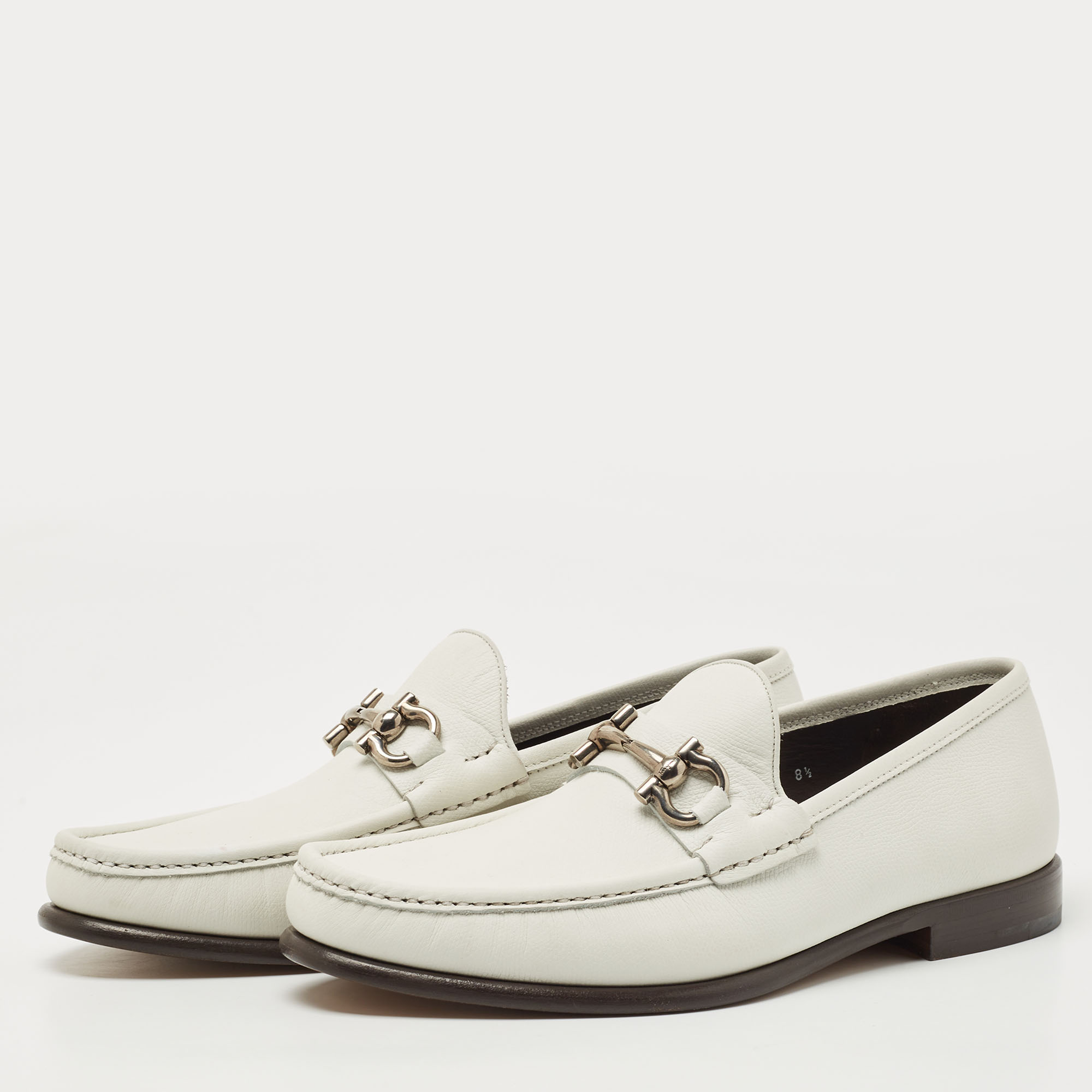 

Salvatore Ferragamo White Leather Gancini Loafers Size