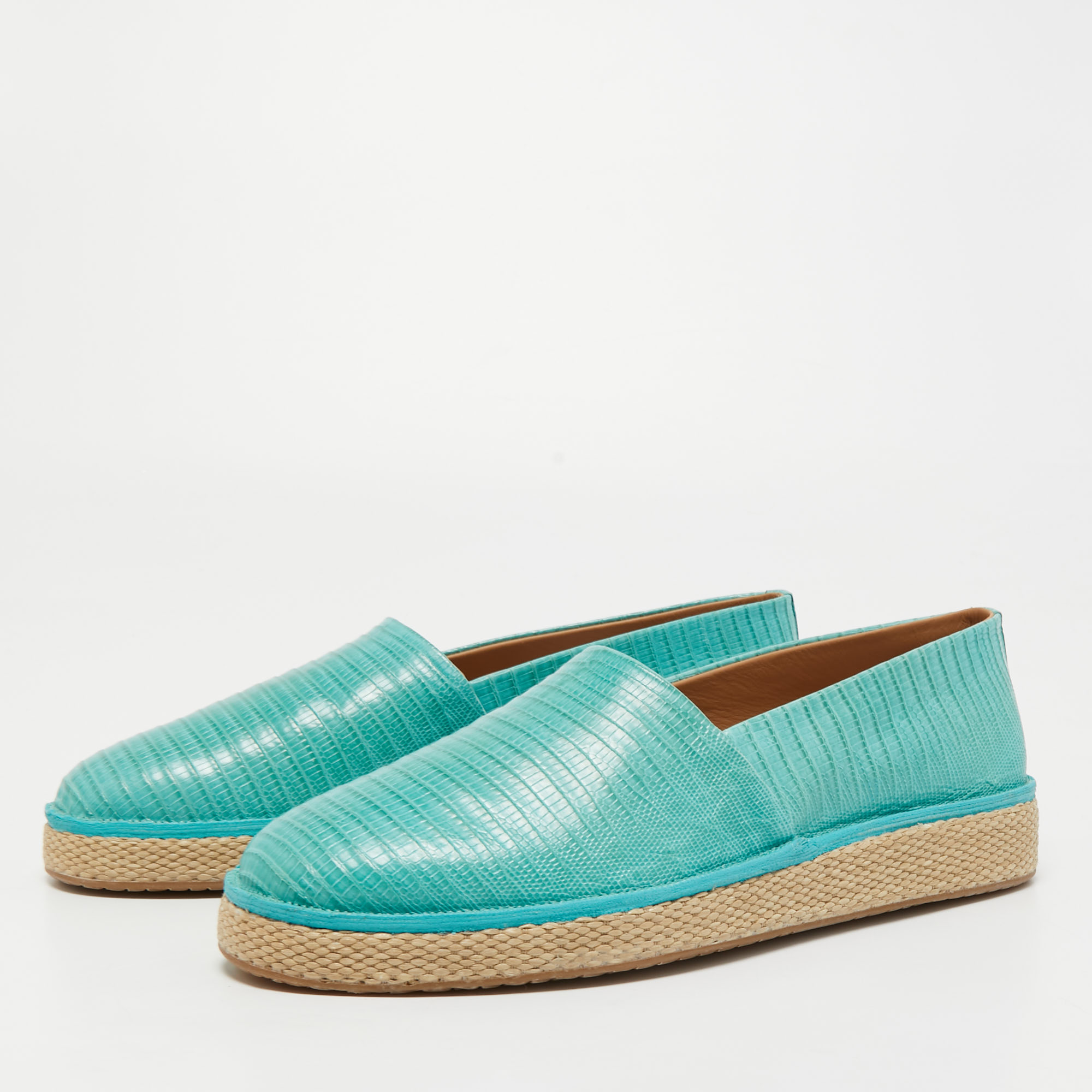 

Salvatore Ferragamo Turquoise Lizard Lampedusa Espadrilles Size, Blue