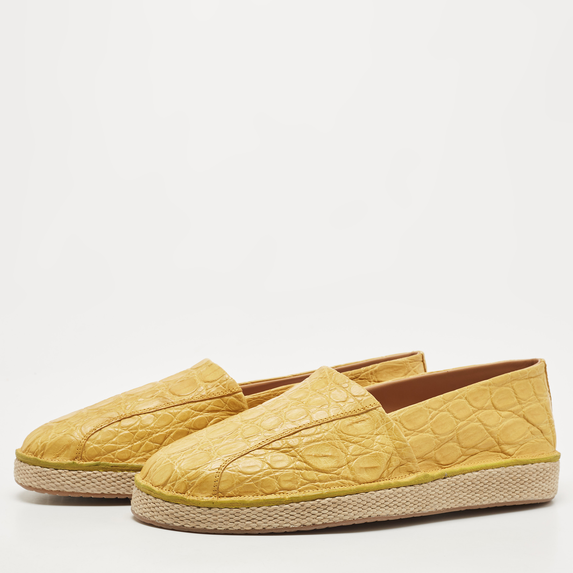 

Salvatore Ferragamo Yellow Lizard Lampedusa Slip On Espadrilles Size