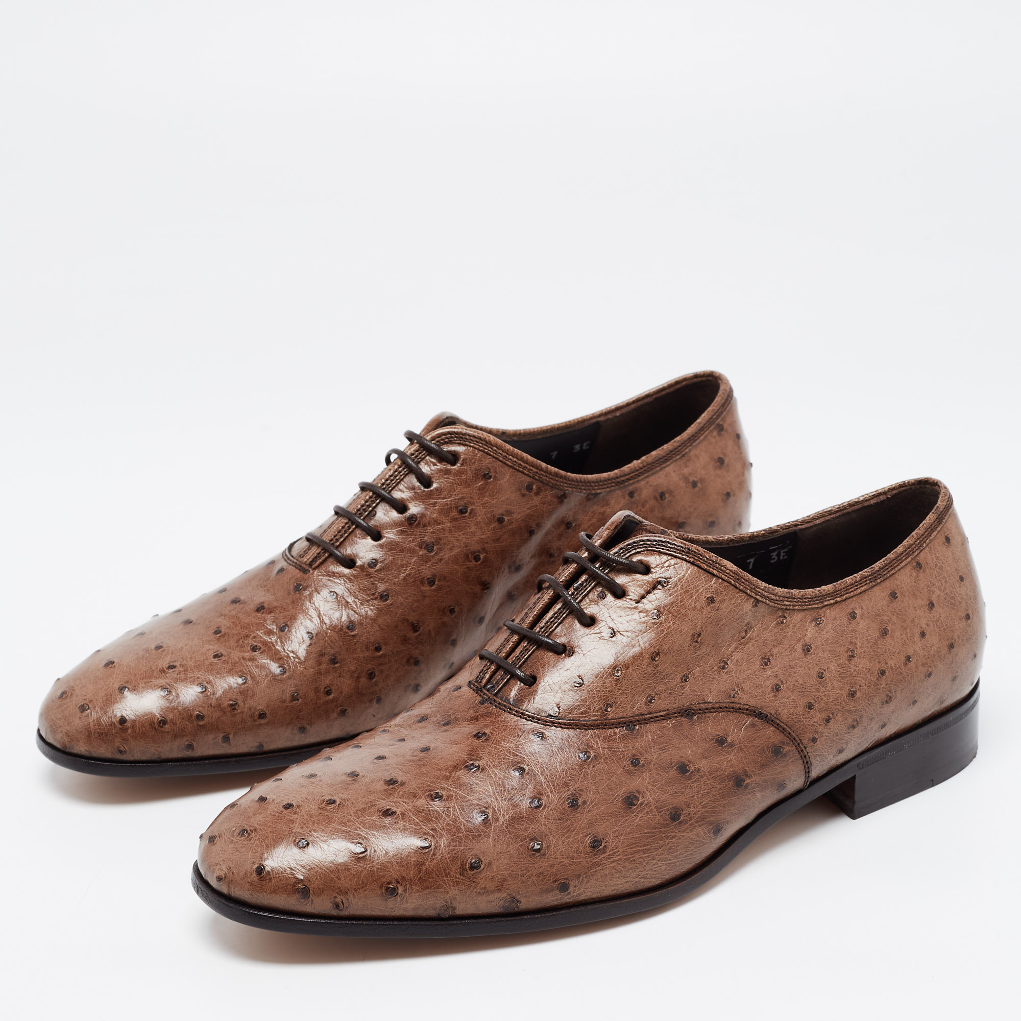 

Salvatore Ferragamo Brown Ostrich Leather Gris Lace Up Derby Size