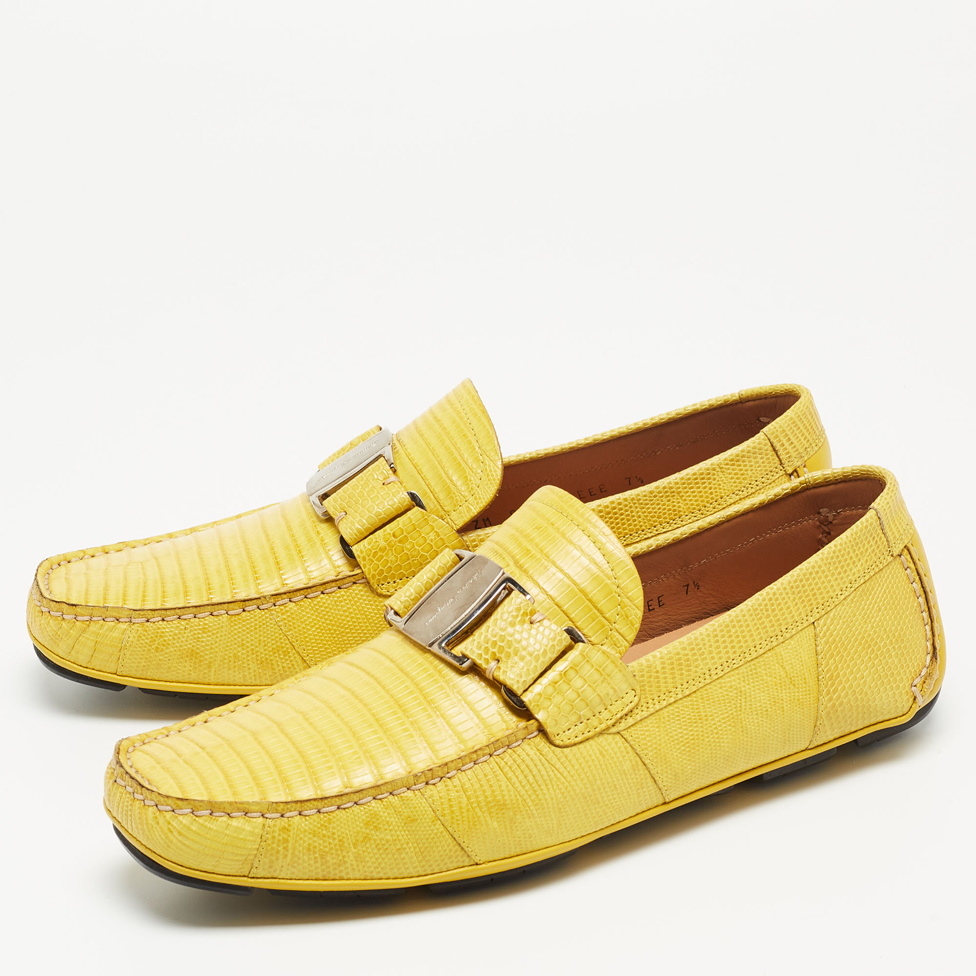 

Salvatore Ferragamo Yellow Lizard Leather Sardegna Slip On Loafers Size