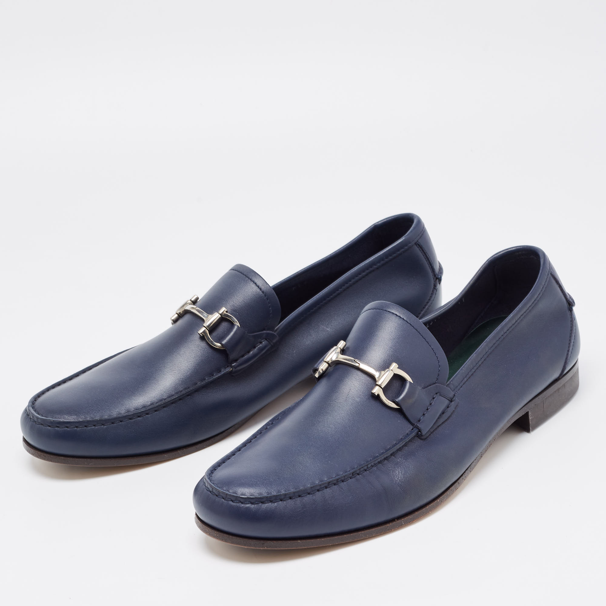 

Salvatore Ferragamo Navy Blue Leather Giordano Loafers Size