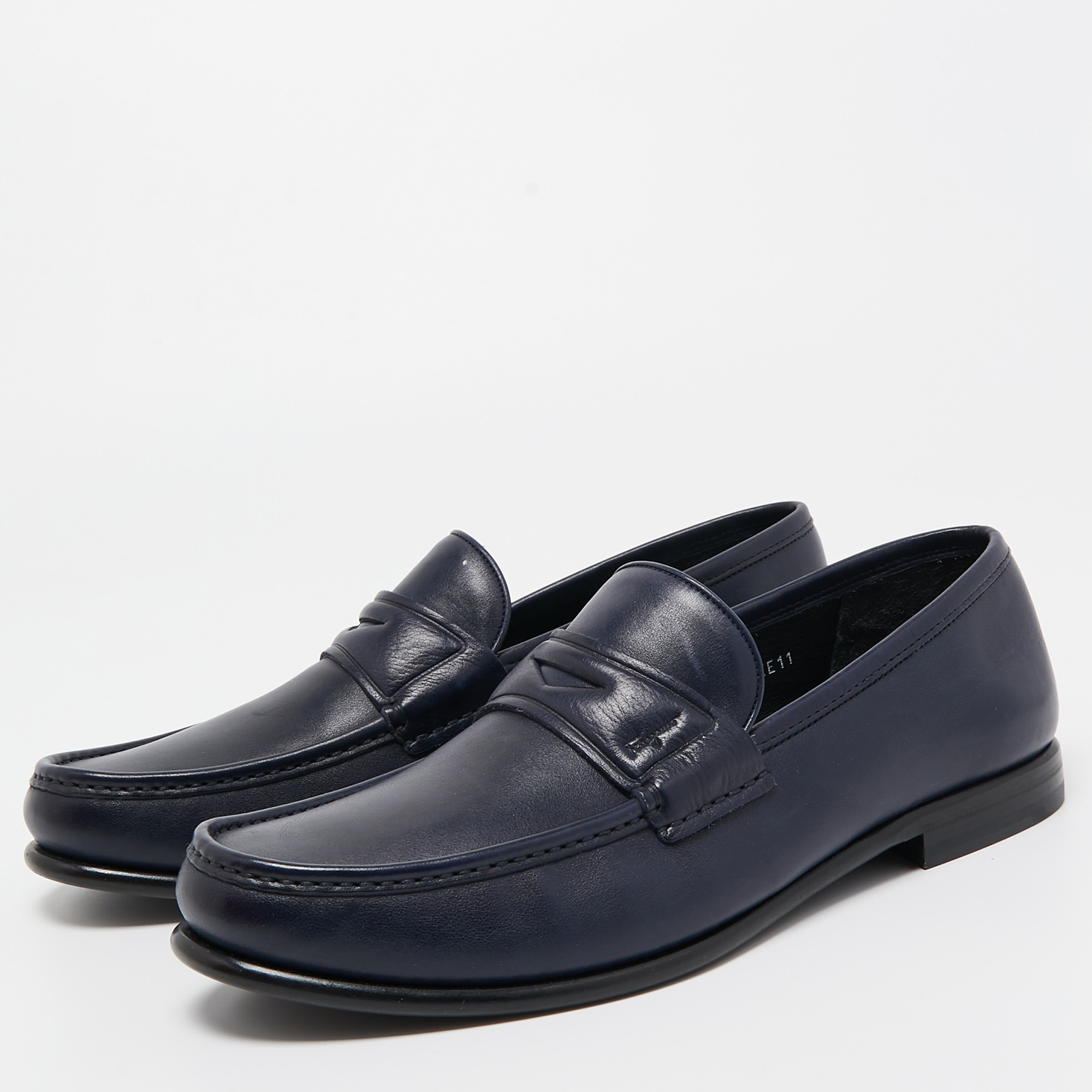 

Salvatore Ferragamo Navt Blue Leather Connor Slip On Loafers Size, Navy blue