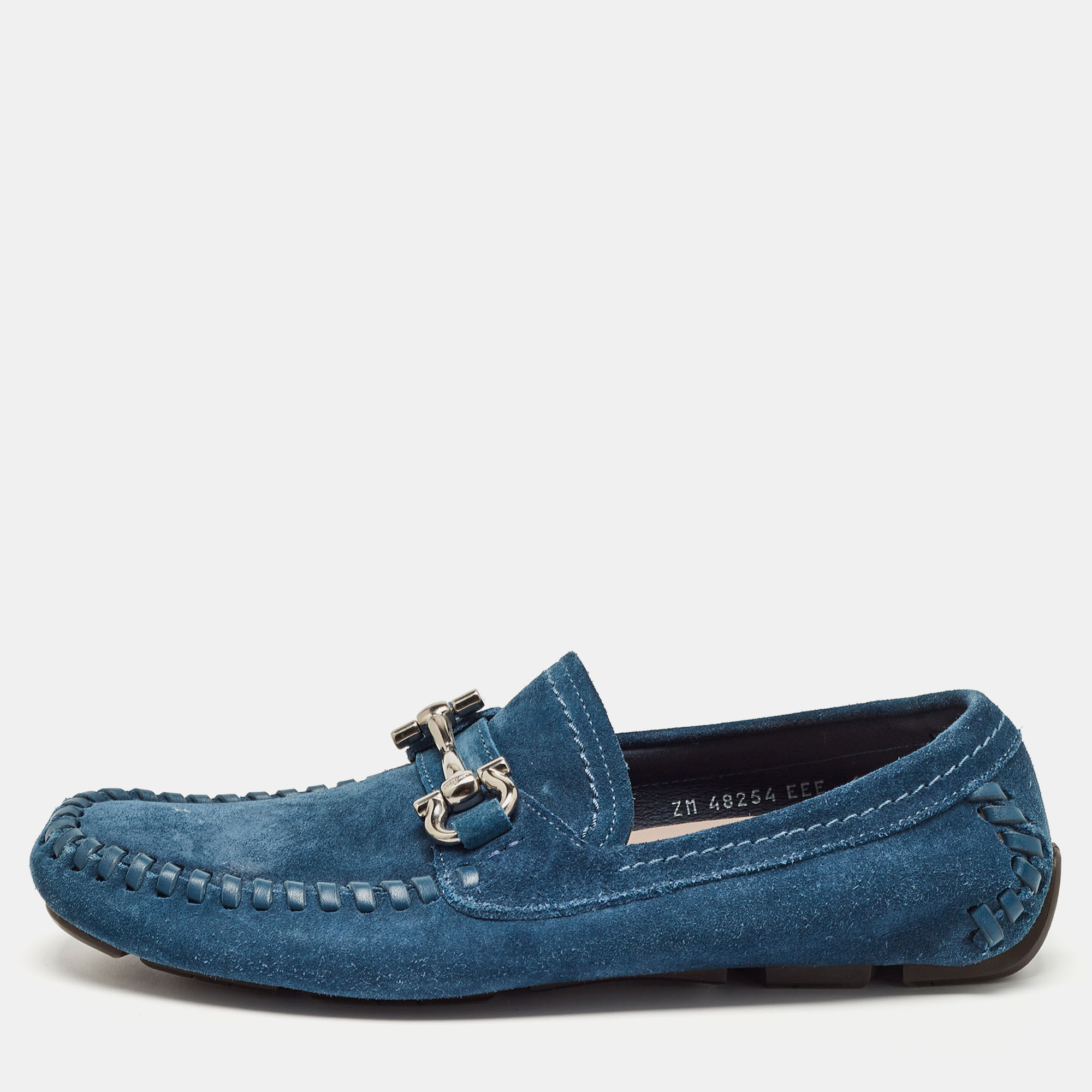 

Salvatore Ferragamo Blue Suede Gancini Loafers Size
