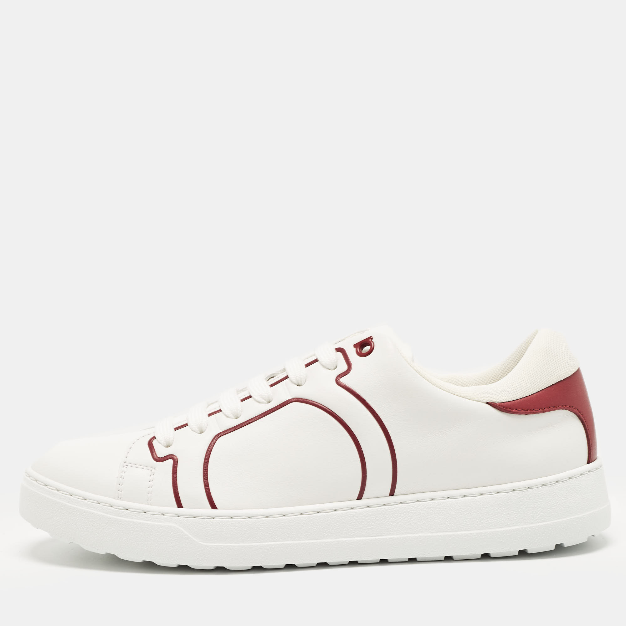 Salvatore Ferragamo White/Red Leather Liberty Low Top Sneakers Size 41.5