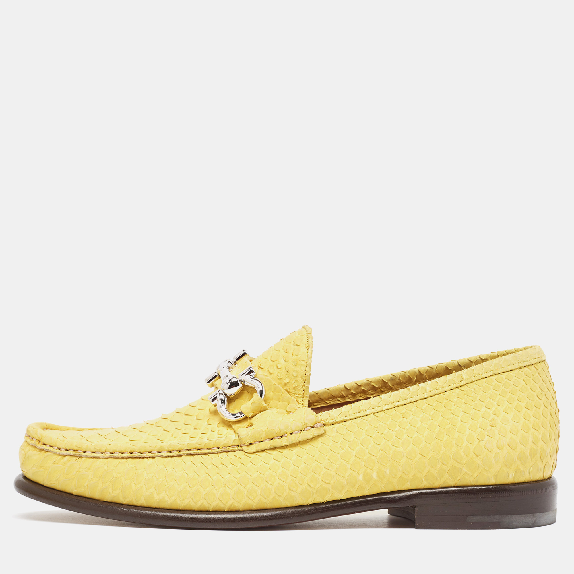 

Salvatore Ferragamo Yellow Python Mason Loafers Size
