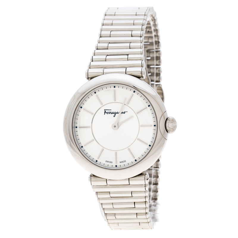 Pre Owned Salvatore Ferragamo Silver Stainless Steel FIN040015 Men's Wristwatch 36 mm