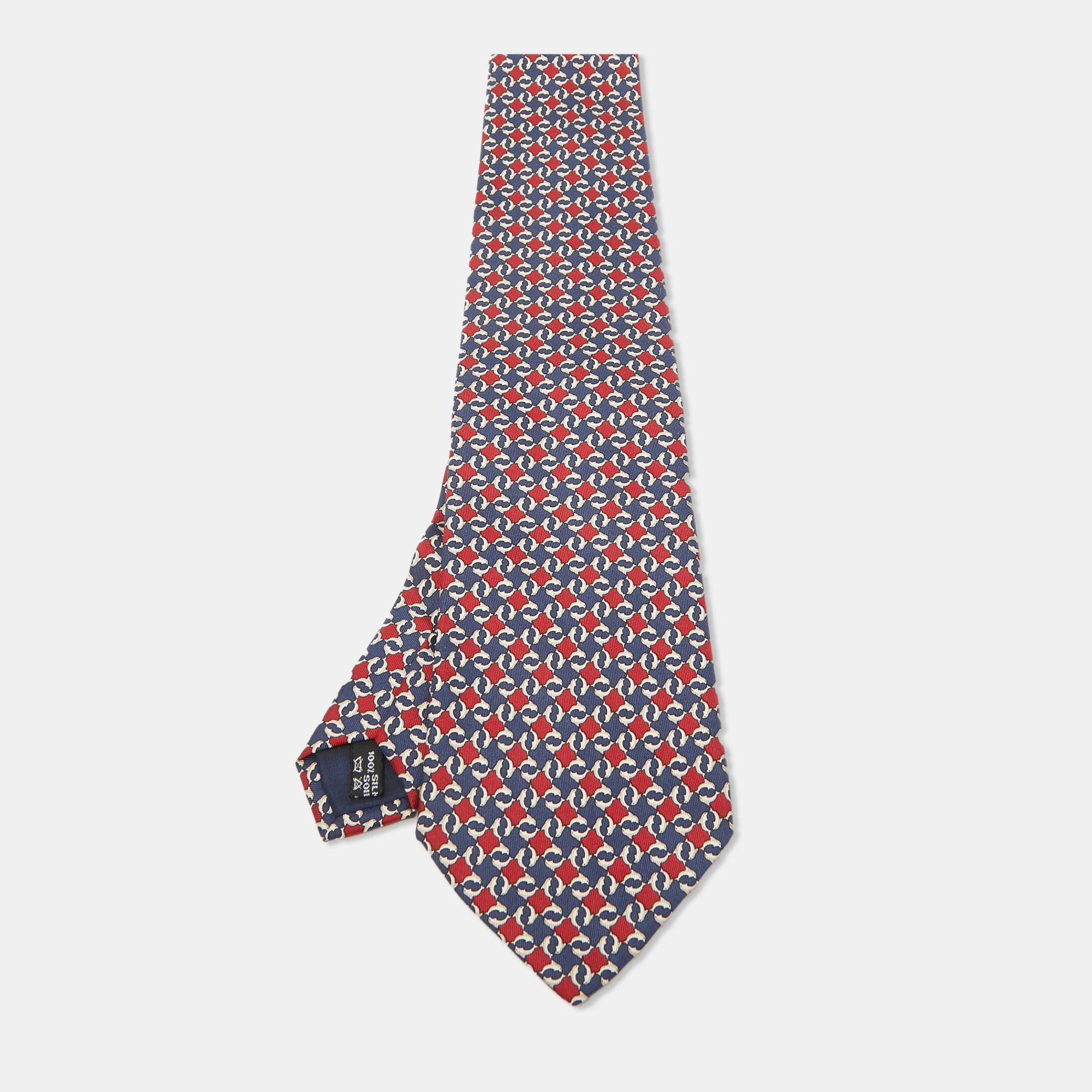 

Salvatore Ferragamo Red/Blue Printed Silk Traditional Tie