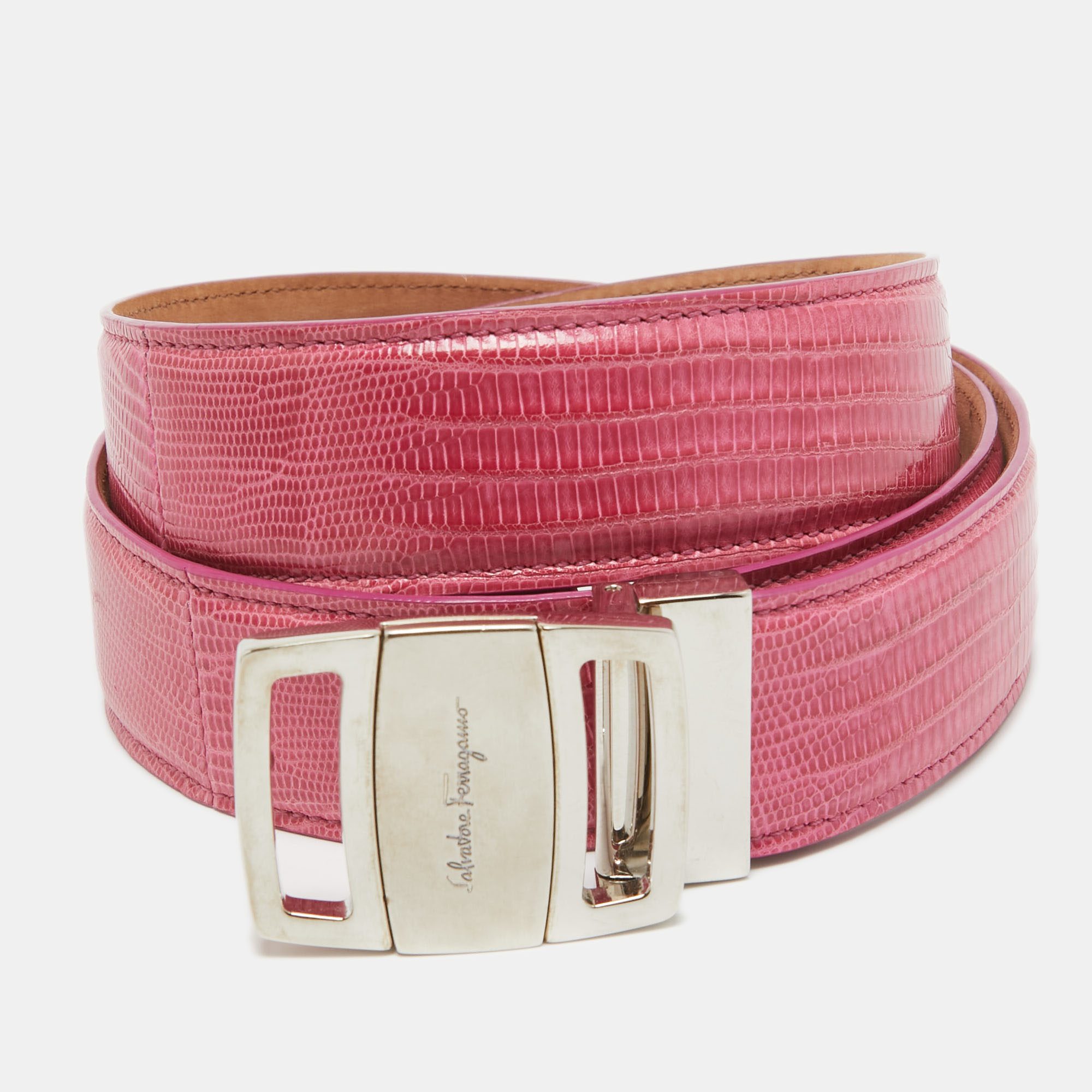 

Salvatore Ferragamo Pink Lizard Adjustable Belt