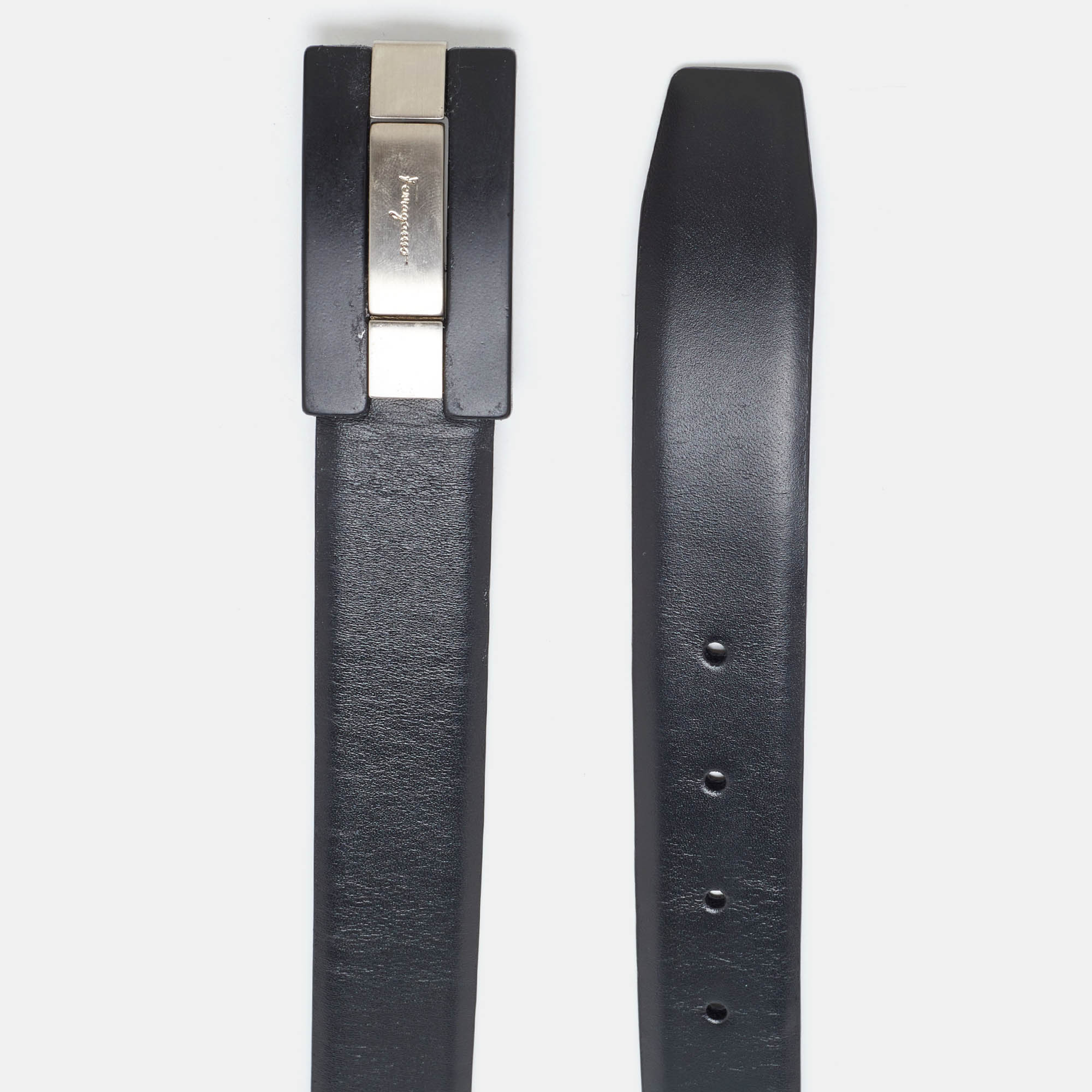 Salvatore Ferragamo Black Leather Cut to Size Reversible Belt 