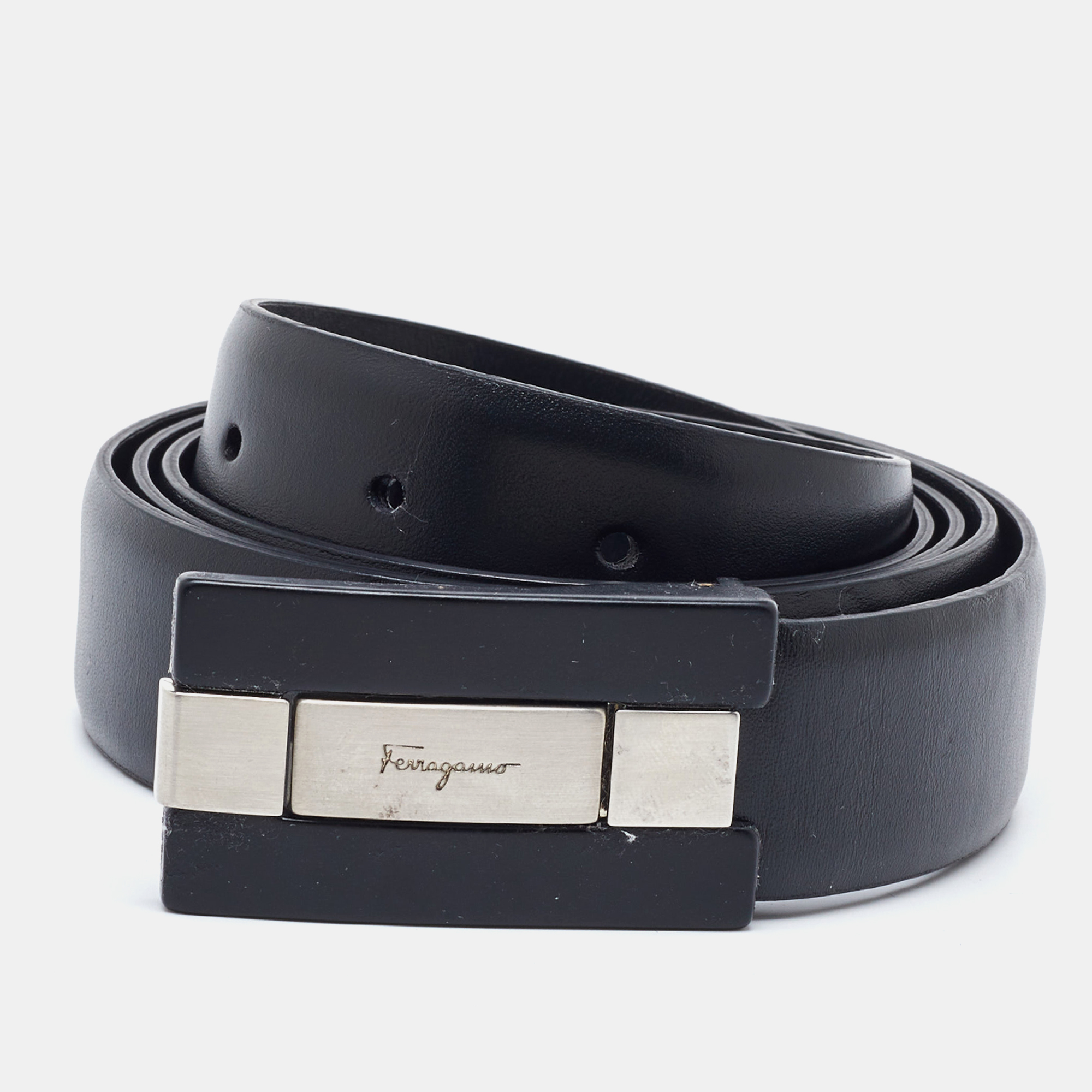 Salvatore Ferragamo Black Leather Cut to Size Reversible Belt 