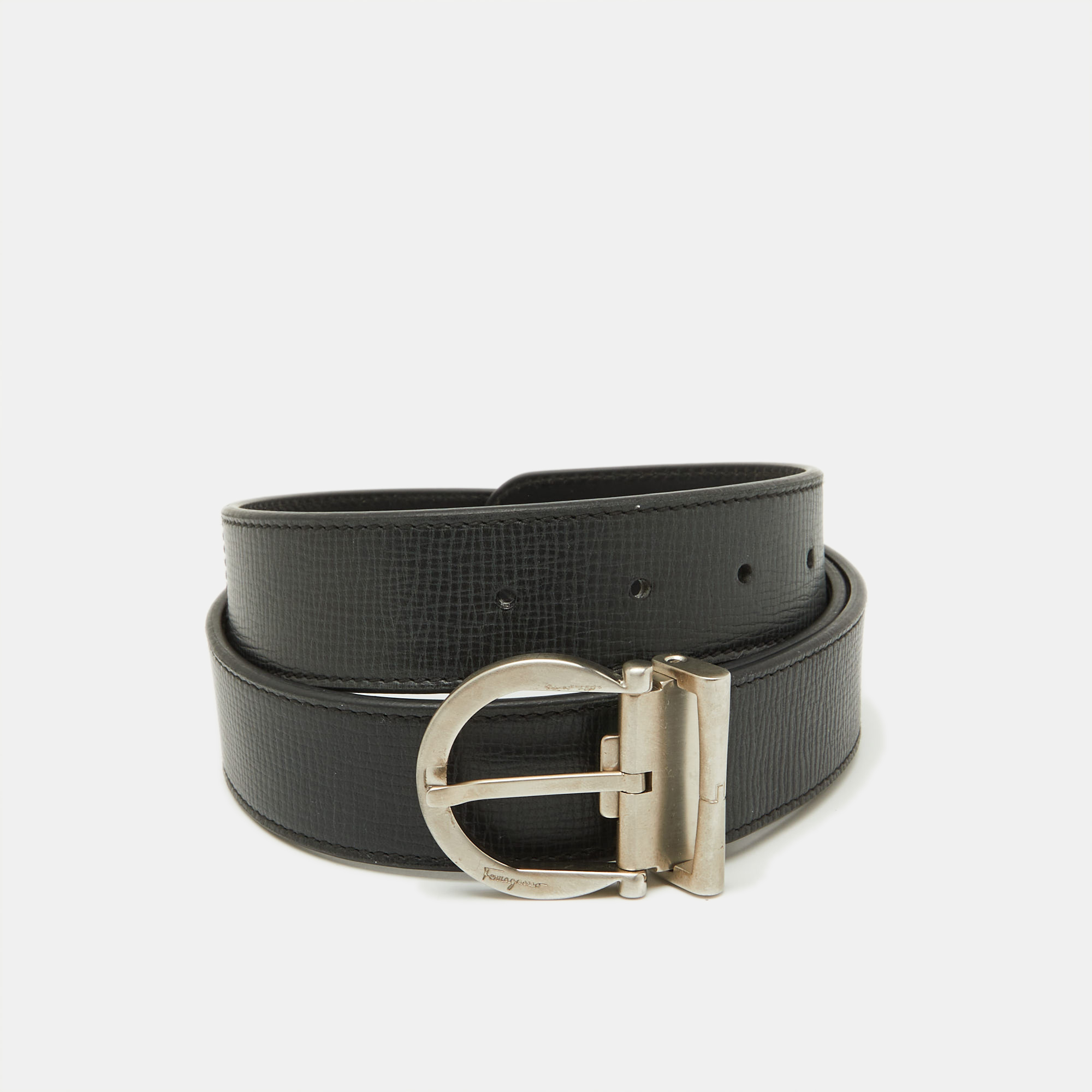 

Salvatore Ferragamo Black Leather Cut to Size Reversible Buckle Belt