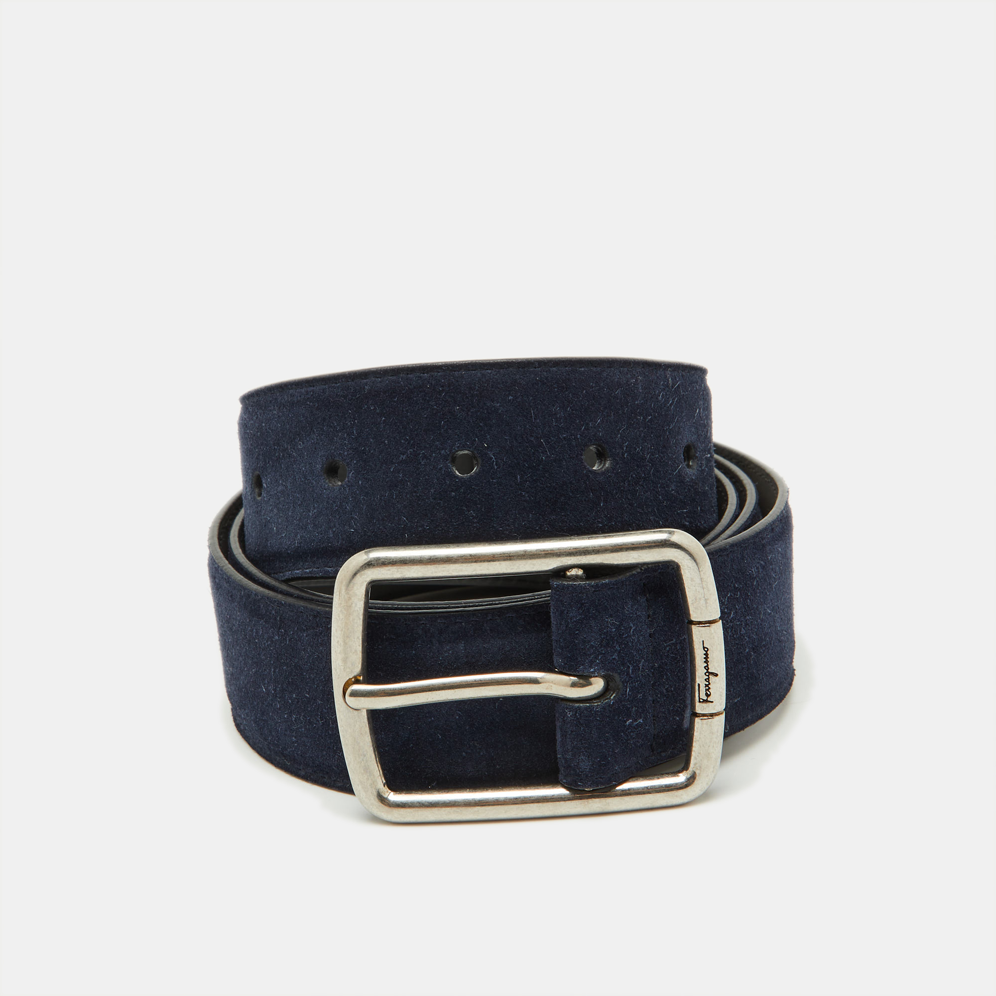 

Salvatore Ferragamo Navy Blue Suede Buckle Belt