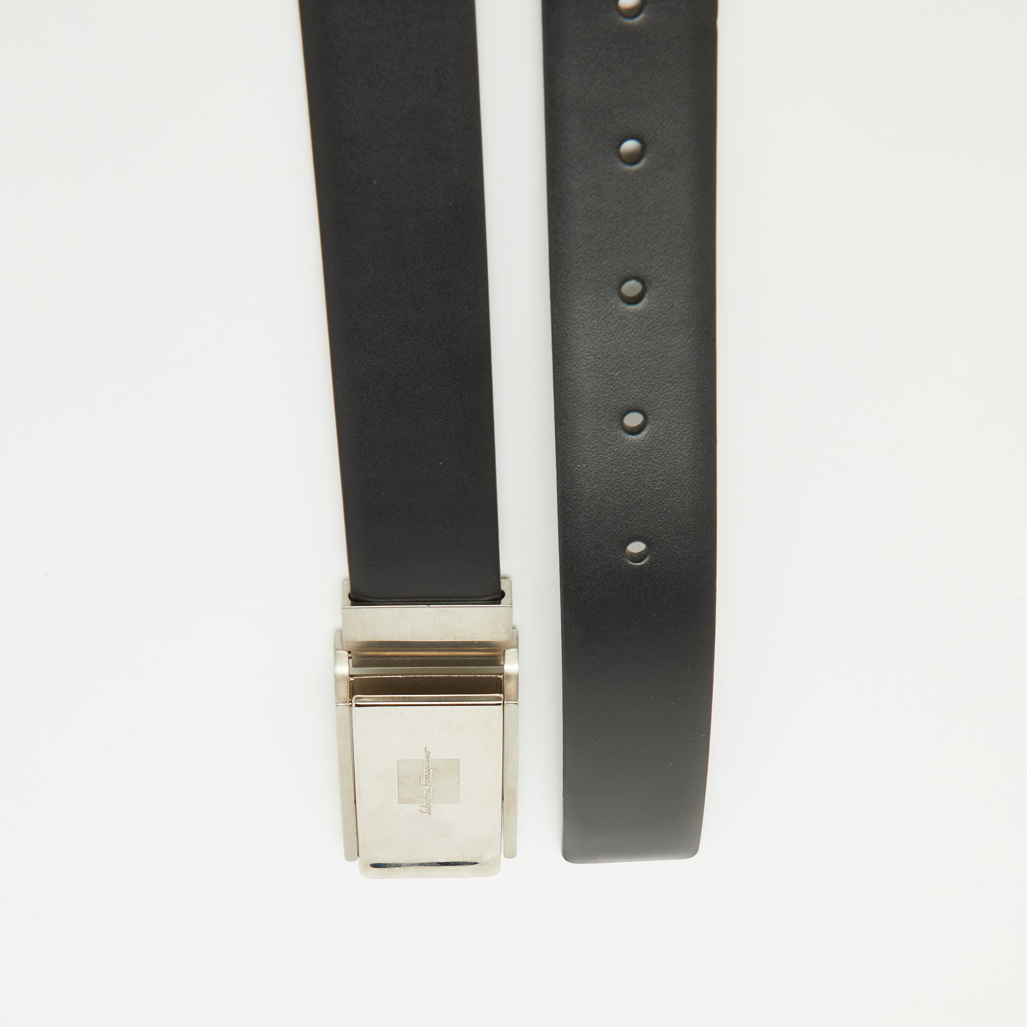 Salvatore Ferragamo Black/Dark Brown Leather Cut to Size Buckle Belt 