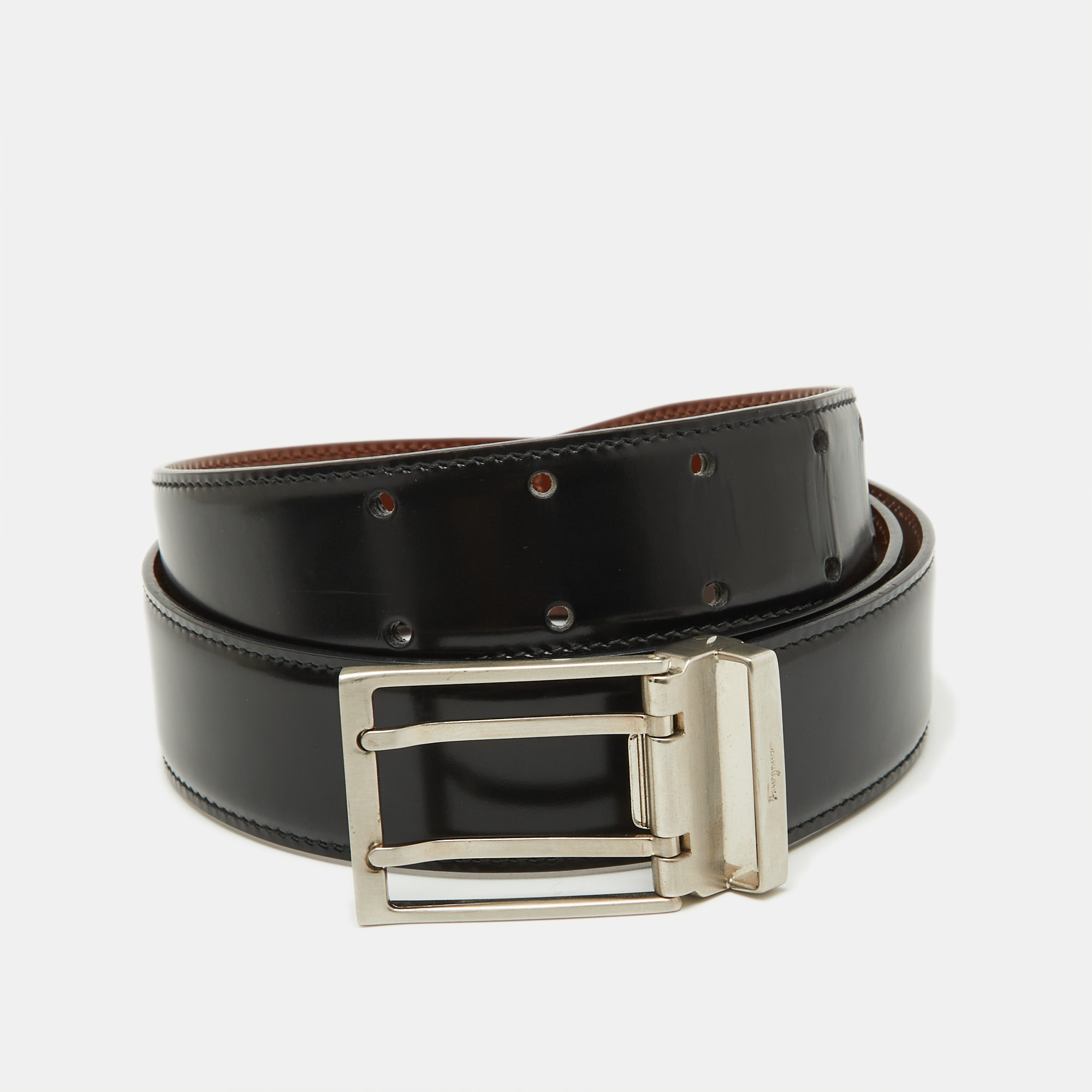 

Salvatore Ferragamo Black/Brown Leather Cut to Size Buckle Belt