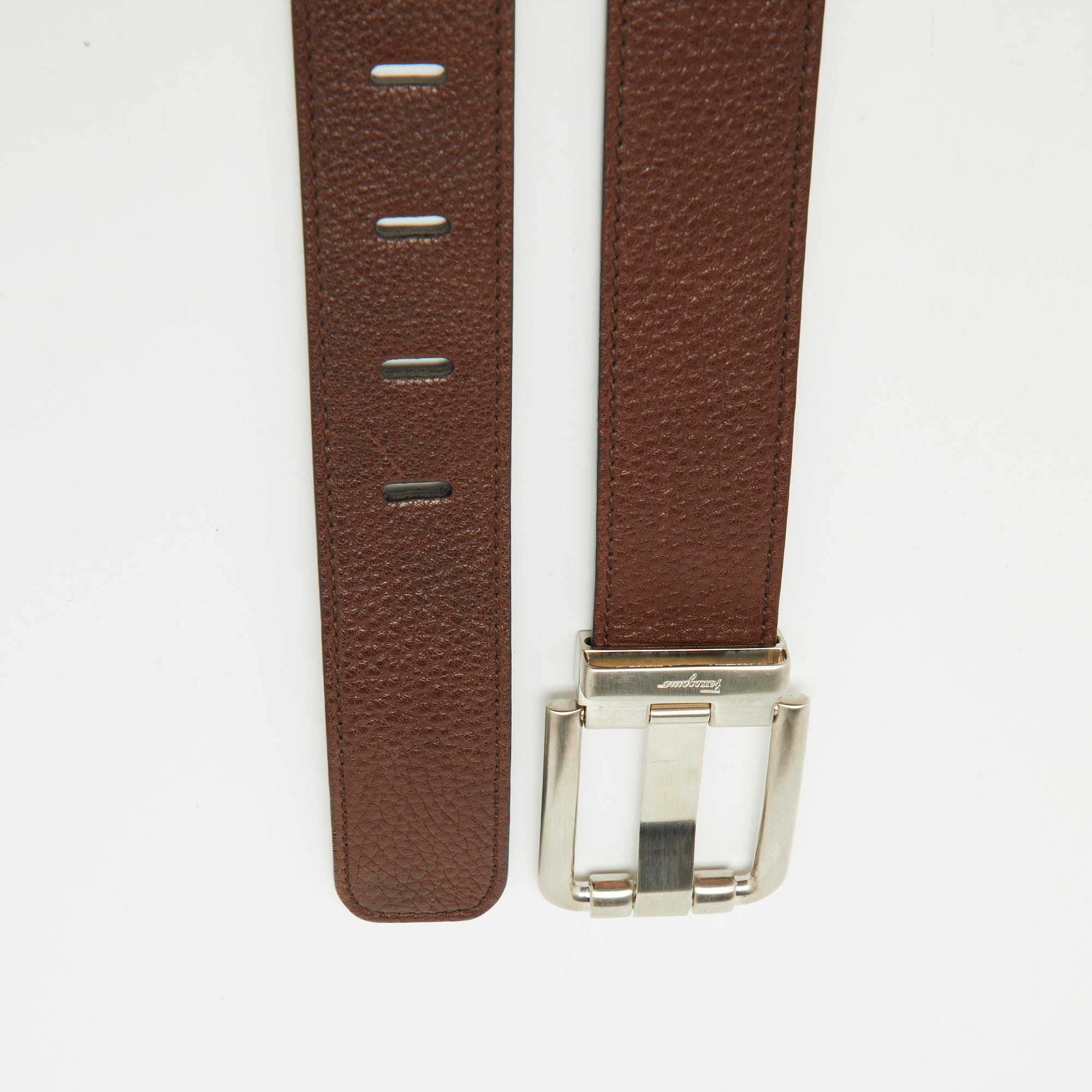 Salvatore Ferragamo Dark Brown/Black Leather Cut to Size Buckle Belt 