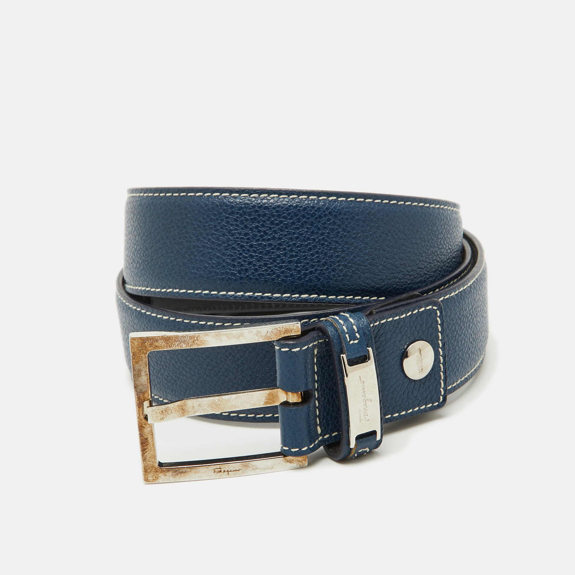 

Salvatore Ferragamo Dark Blue Leather Buckle Belt