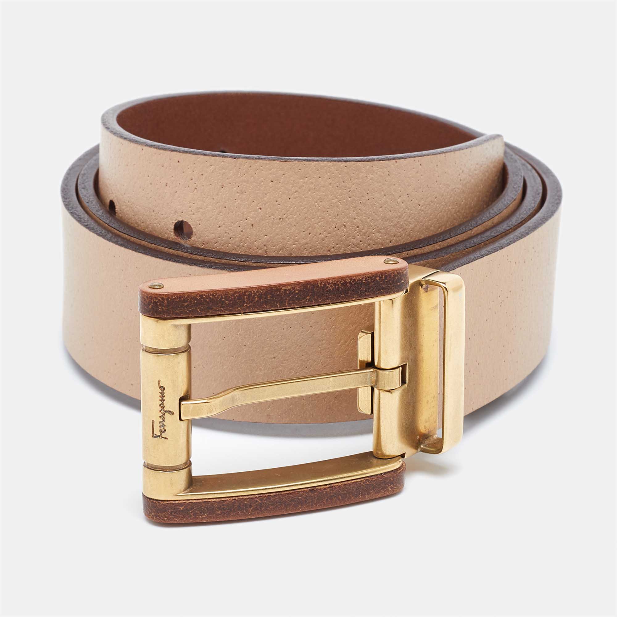 

Salvatore Ferragamo Brown Leather Cut to Size Reversible Buckle Belt