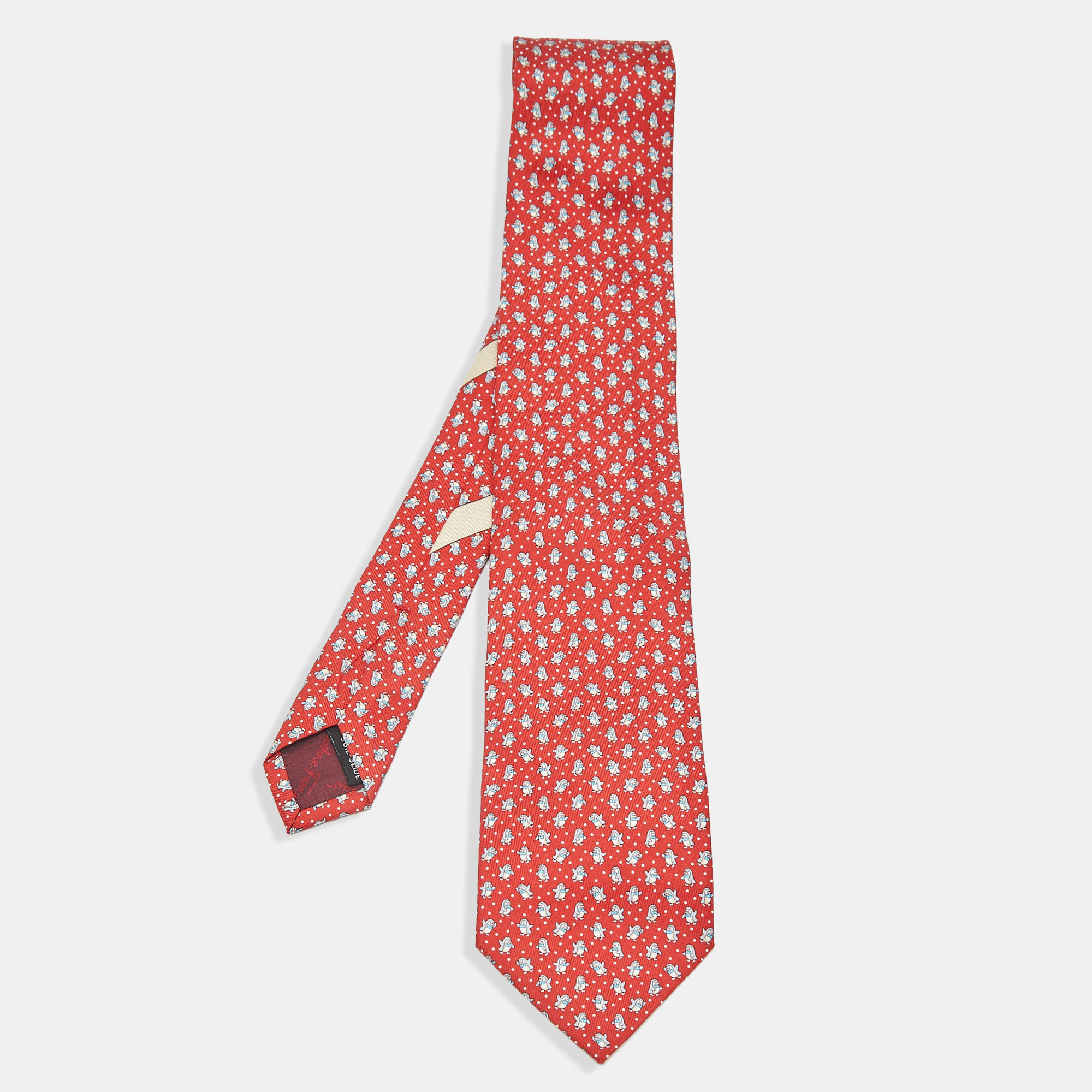 

Salvatore Ferragamo Red Penguin Print Silk Tie