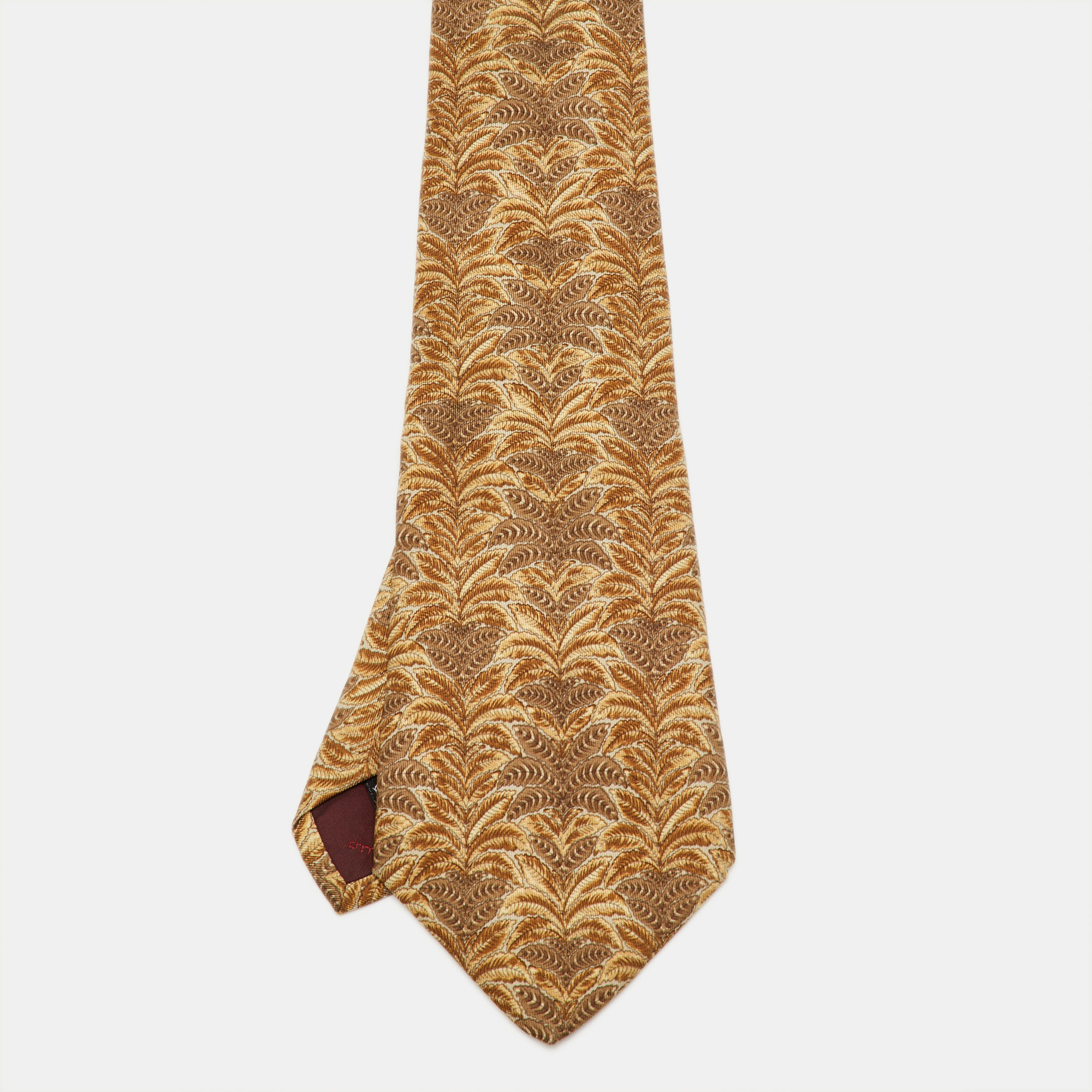 Pre-owned Ferragamo Brown Leaf Print Silk Traditional Tie