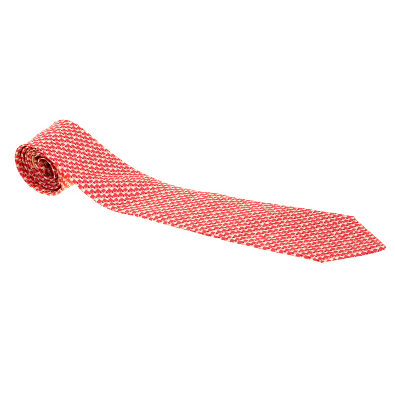 Pre Owned Salvatore Ferragamo Pink Abstract Mini Square Print Tie