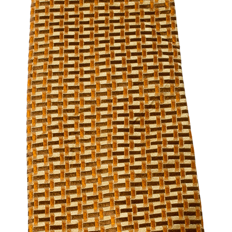 Pre-owned Ferragamo Vintage Mustard Textured Silk Jacquard Tie In Yellow