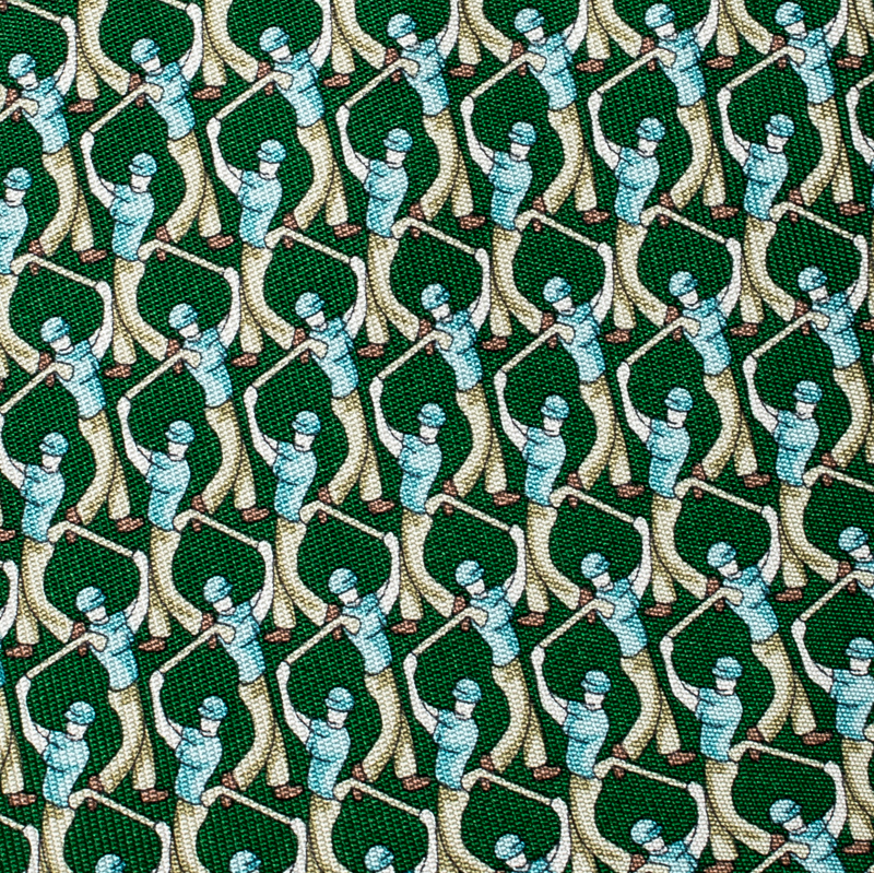 

Salvatore Ferragamo Green Golf Player Print Silk Tie