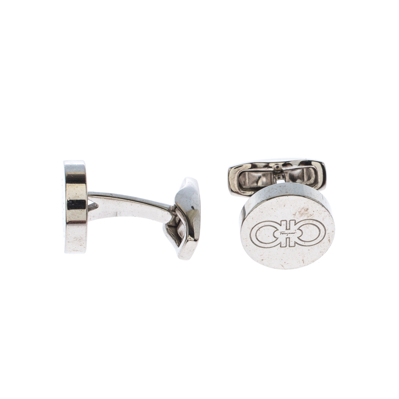 

Salvatore Ferragamo Logo Silver Tone Round Cufflinks