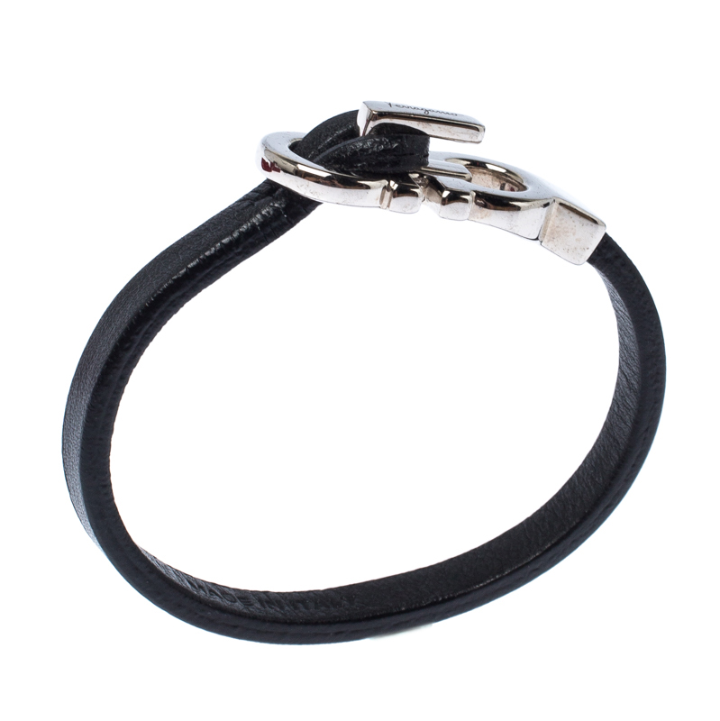 

Salvatore Ferragamo Black Double Gancio Leather Bracelet