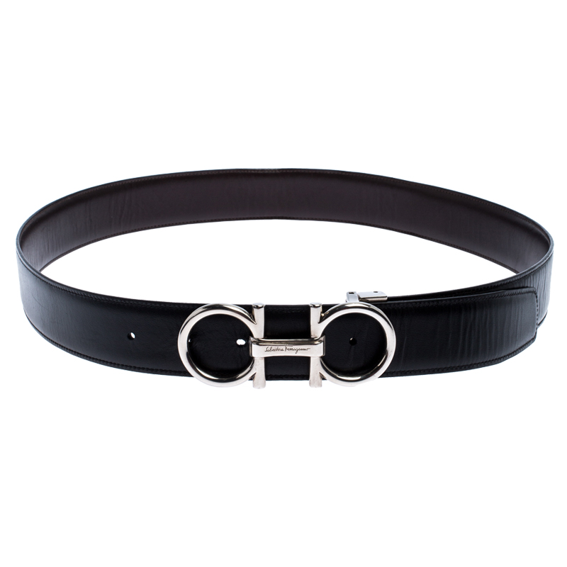 Pre Owned Salvatore Ferragamo Black Leather Gancio Buckle Belt 102CM