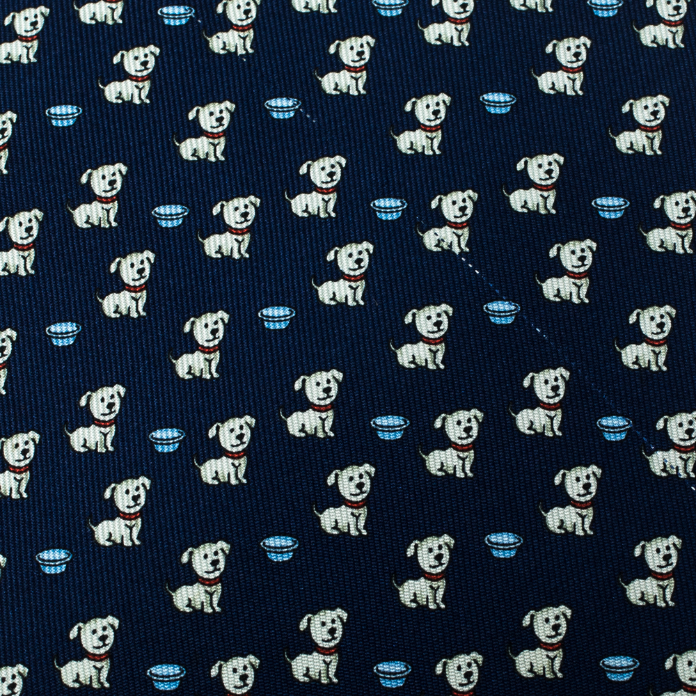 

Salvatore Ferragamo Blue Puppy Print Silk Traditional Tie