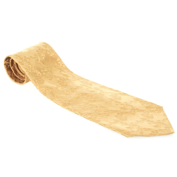 Pre Owned Salvatore Ferragamo Gold Heart Print Tie