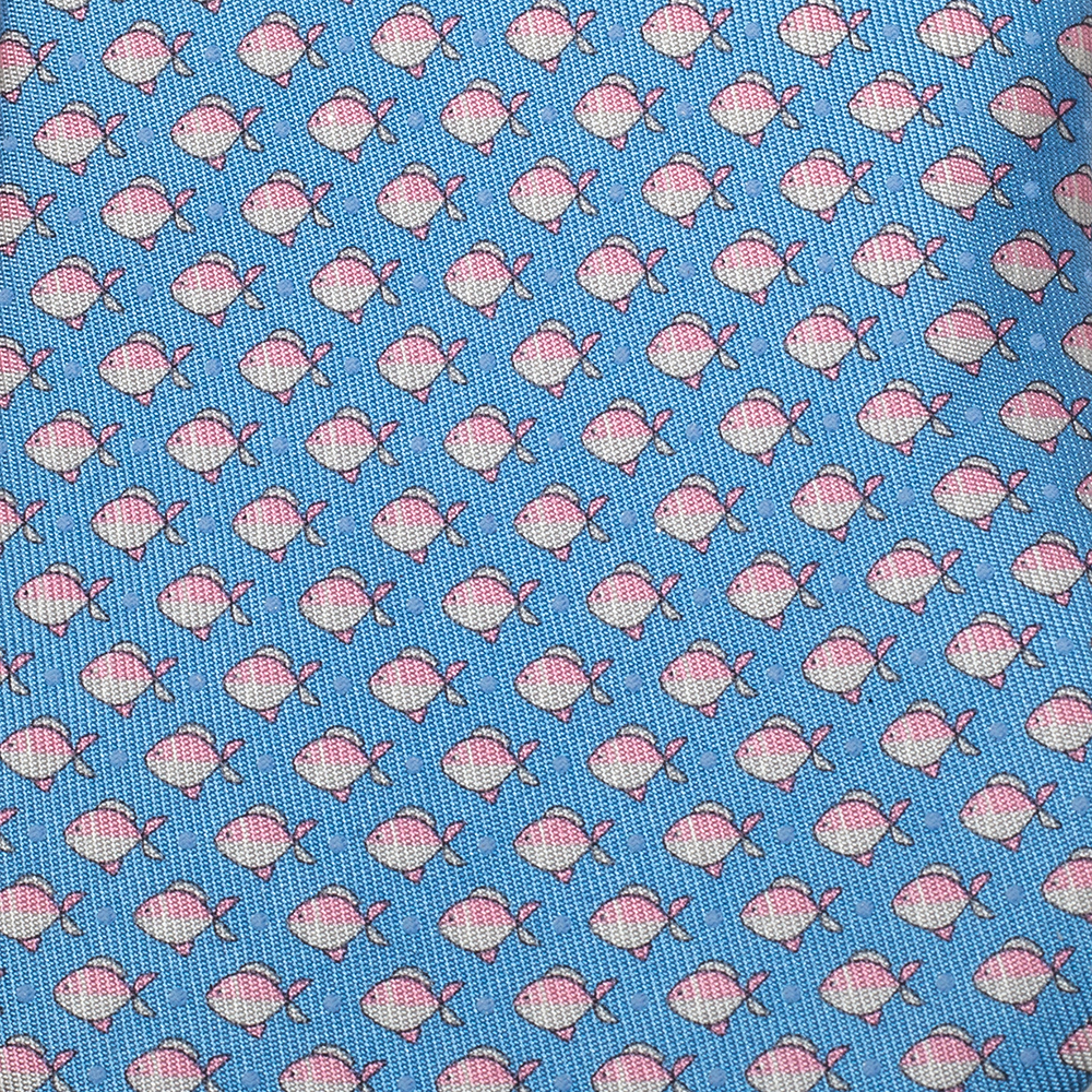 

Salvatore Ferragamo Light Blue Fish Print Silk Tie