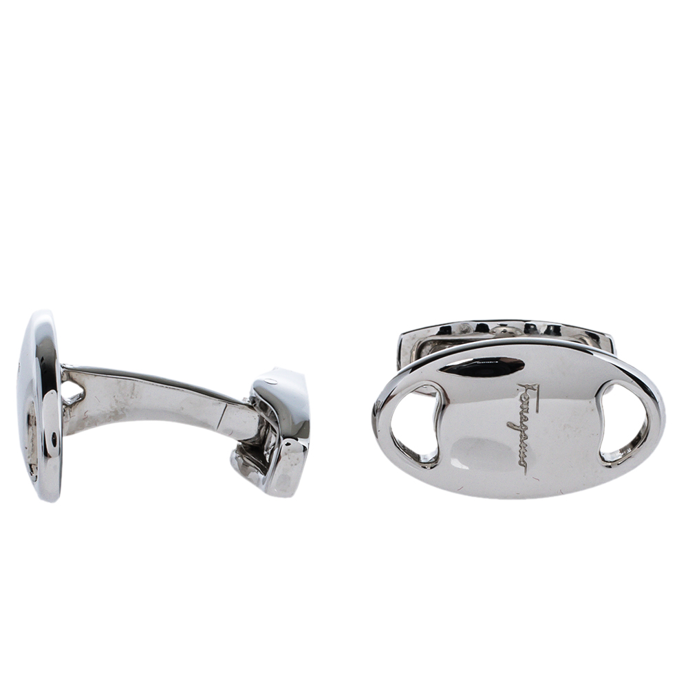 

Salvatore Ferragamo Silver Tone Logo Engraved Cufflinks