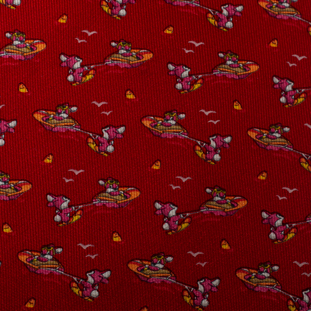 

Salvatore Ferragamo Red Watersport Printed Silk Tie