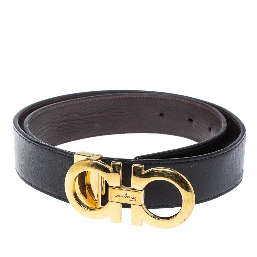 

Salvatore Ferragamo Black/Brown Leather Gancini Reversible Belt
