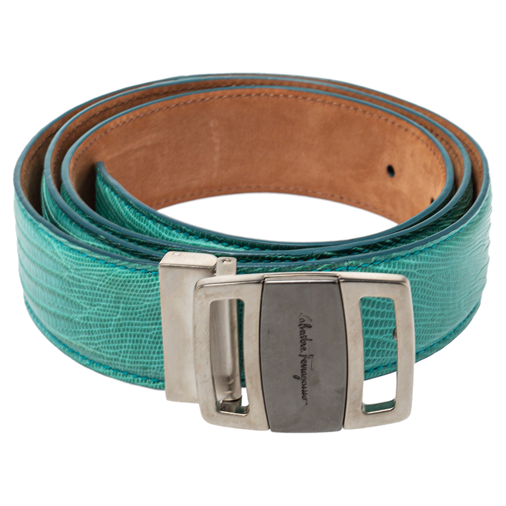 

Salvatore Ferragamo Mint Green Lizard Buckle Belt