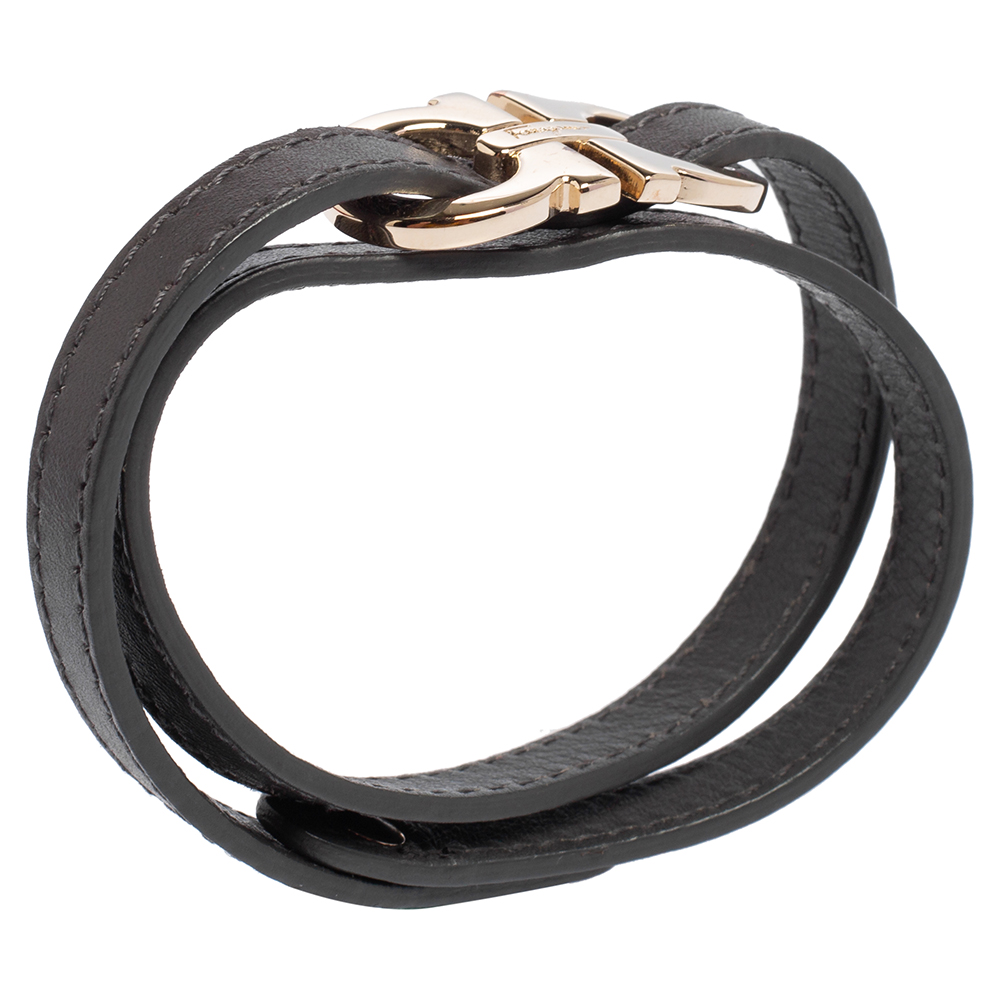 

Salvatore Ferragamo Dark Grey Leather Gancini Double Wrap Bracelet