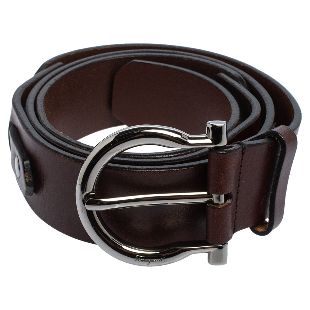 

Salvatore Ferragamo Brown Leather Gancio Buckle Belt