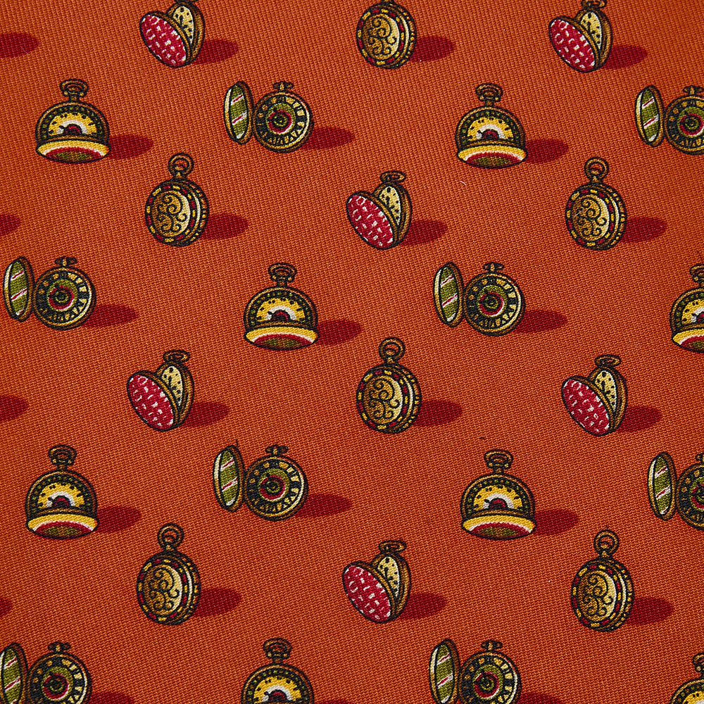 

Salvatore Ferragamo Orange Hand Clock Print Silk Tie