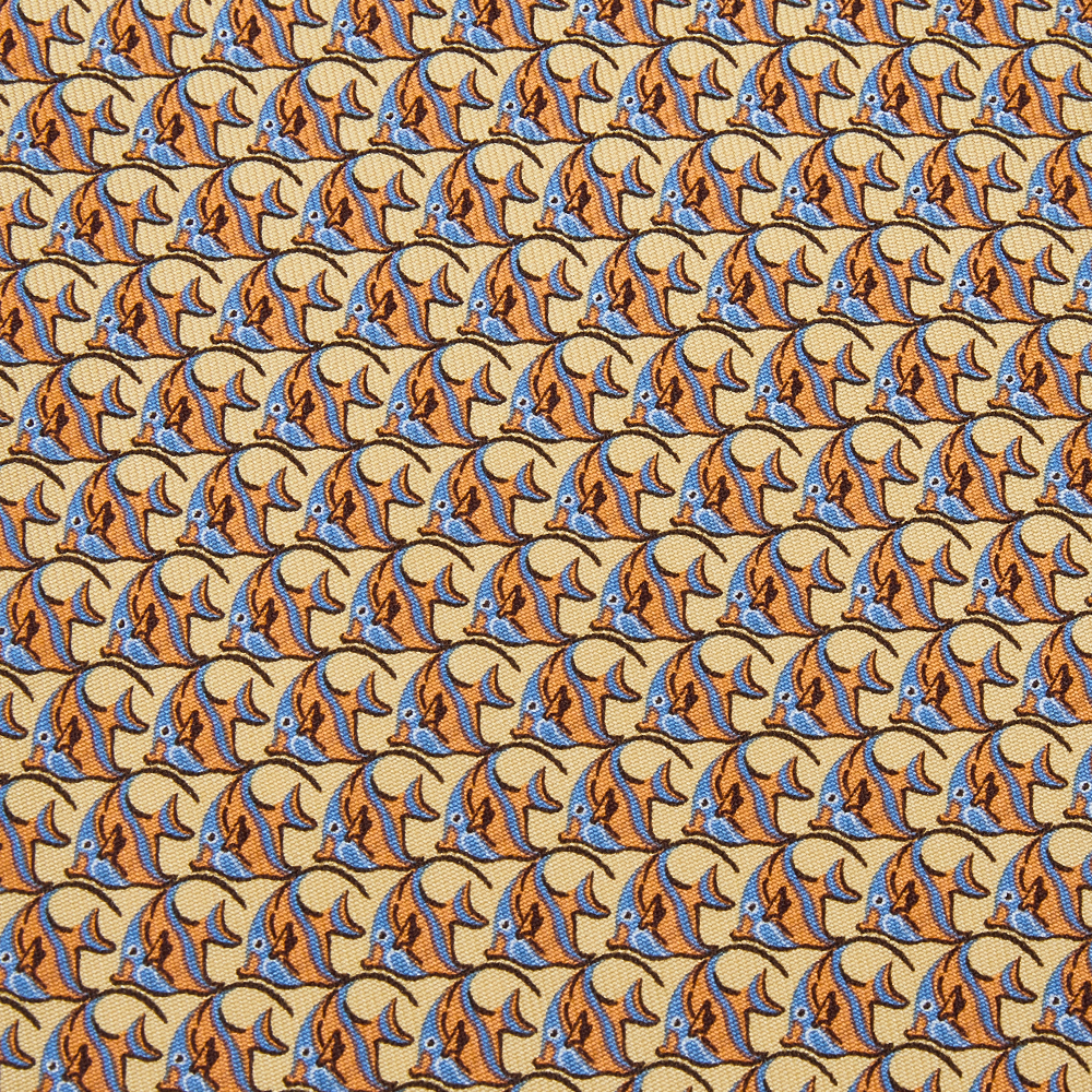 

Salvatore Ferragamo Yellow Fish Print Silk Tie