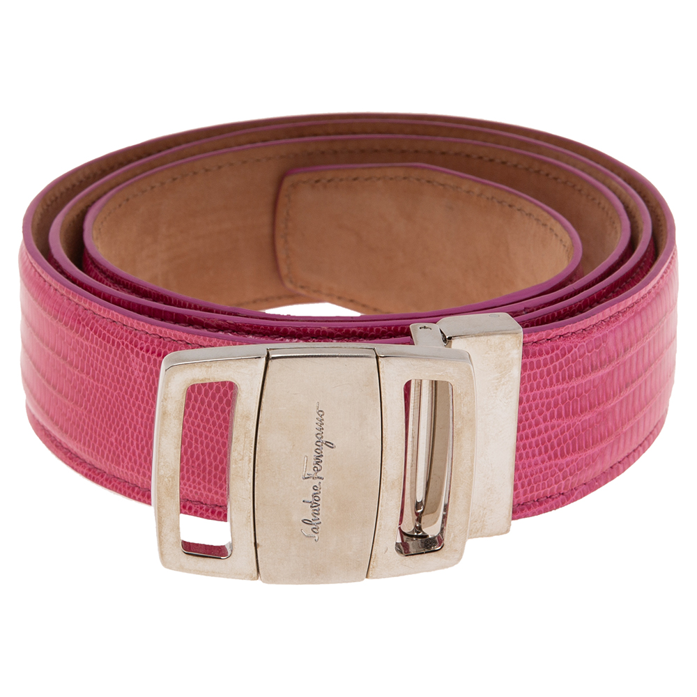 

Salvatore Ferragamo Pink Lizard Logo Buckle Belt