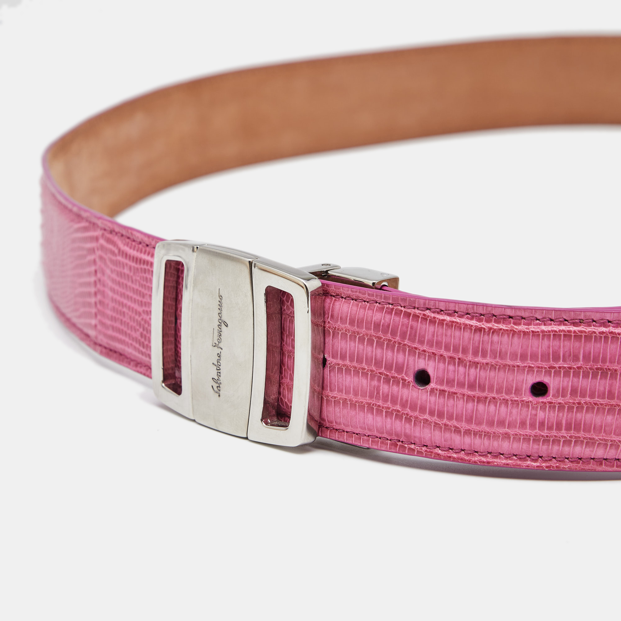 

Salvatore Ferragamo Pink Lizard Adjustable Buckle Belt