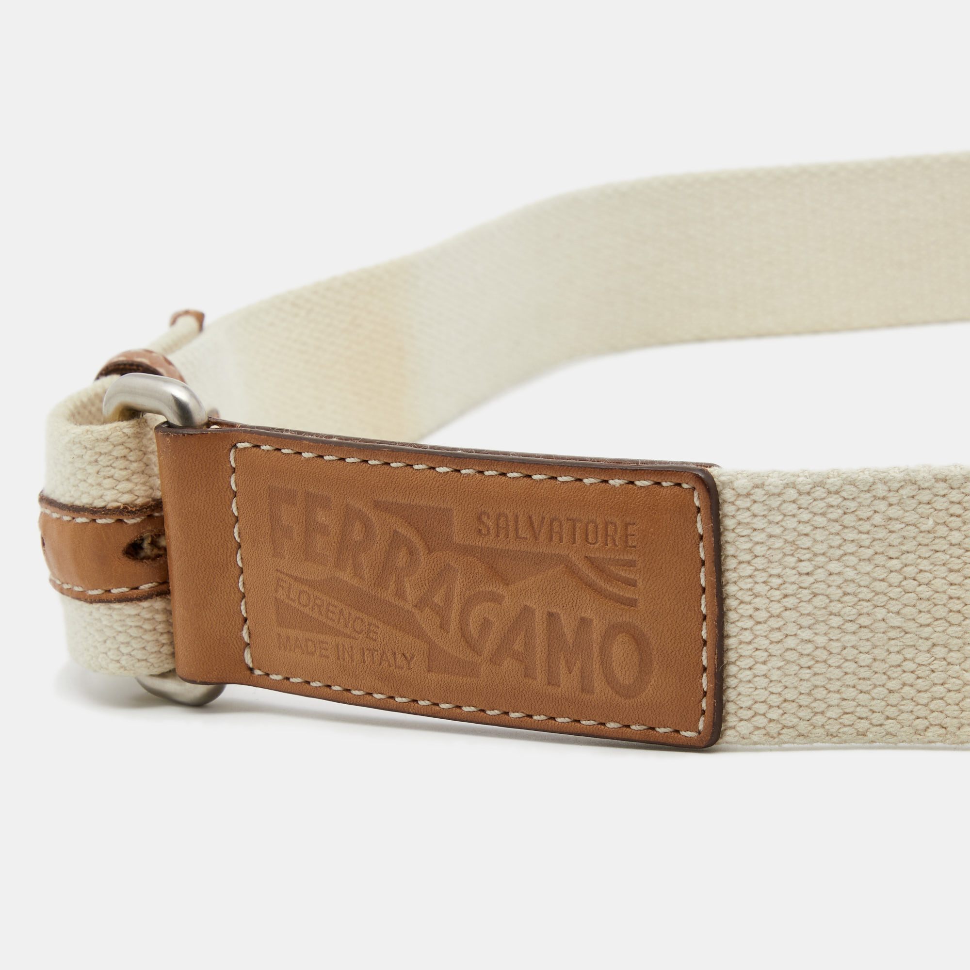 

Salvatore Ferragamo Beige/Tan Canvas and Leather Belt