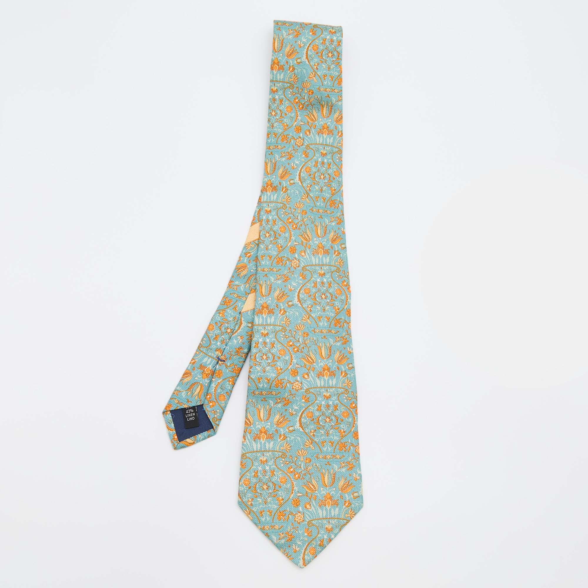 Pre-owned Salvatore Ferragamo Blue Floral Print Silk & Linen Tie