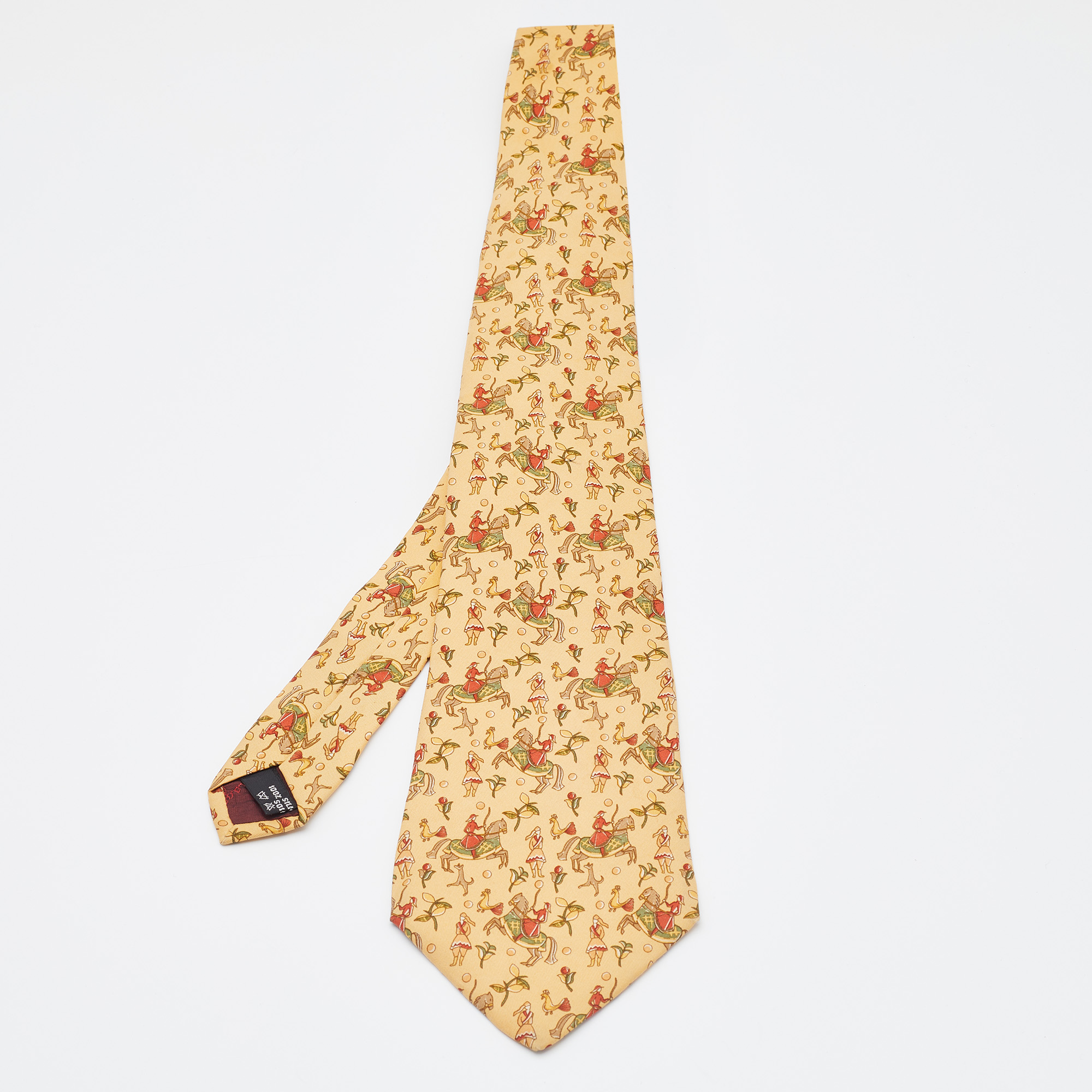 Pre-owned Salvatore Ferragamo Yellow Monkey & Camel Printed Silk Tie