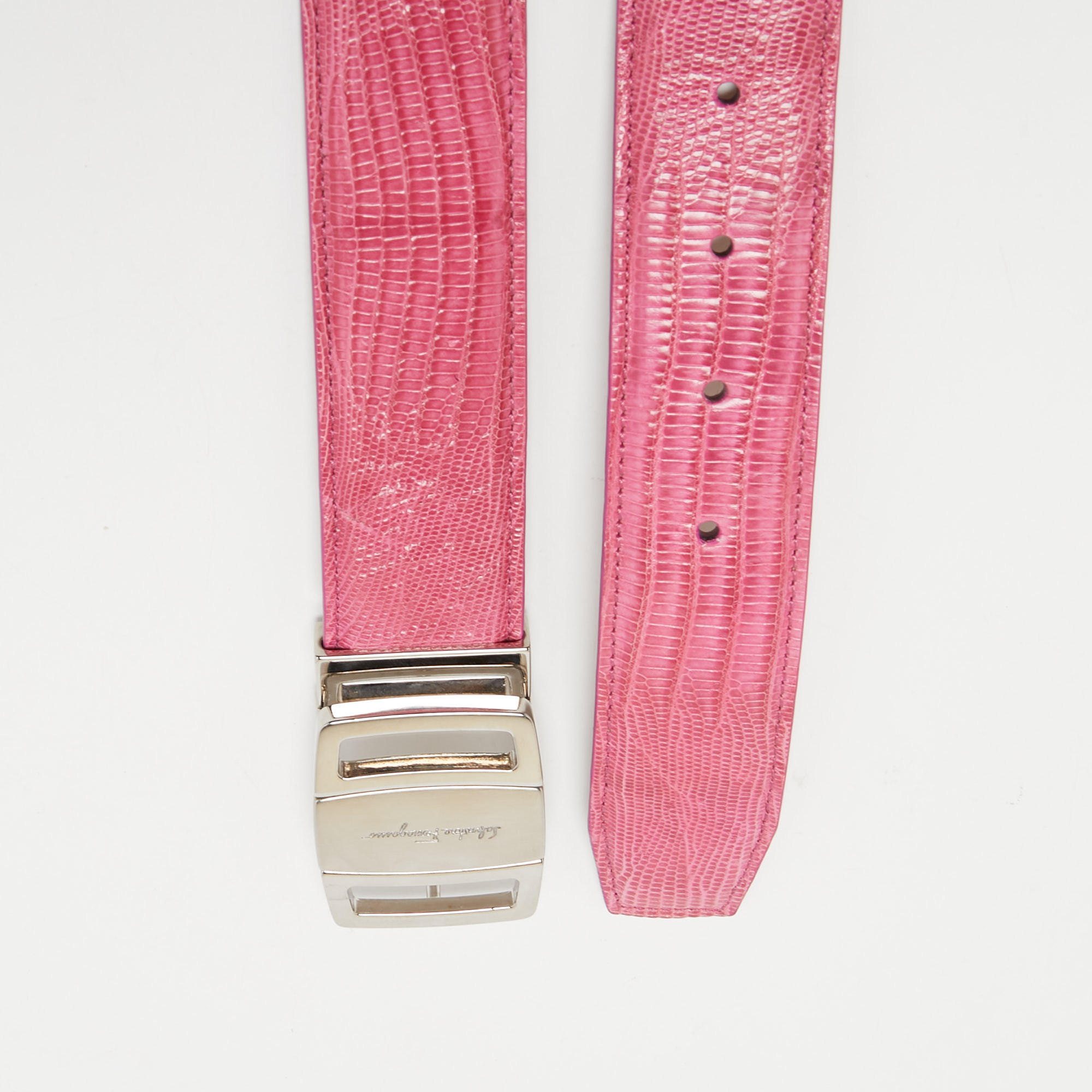 

Salvatore Ferragamo Pink Lizard Adjustable Belt